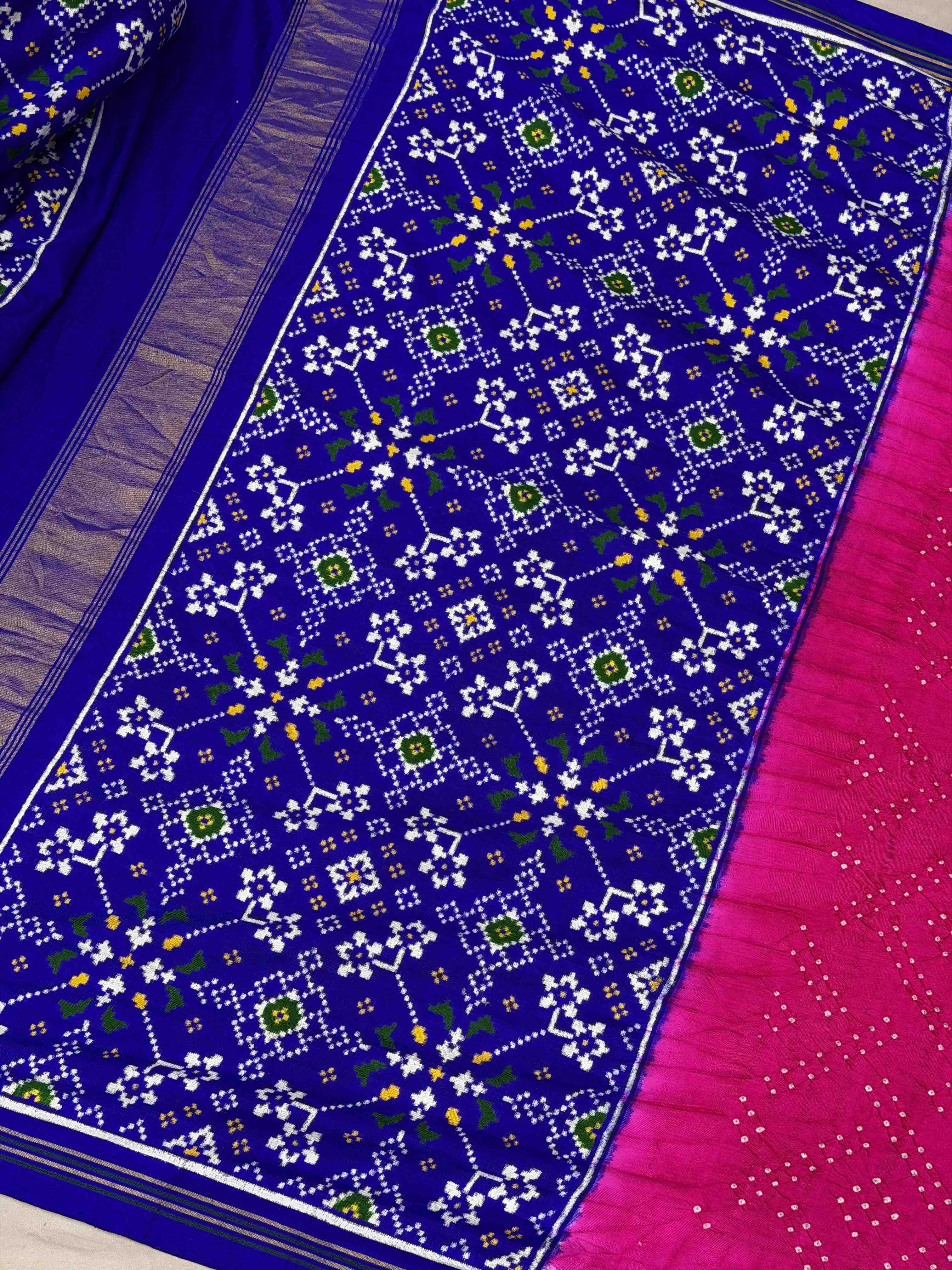 Blue & Pink Navratan Pallu Blouse Patan Patola Bandhani saree