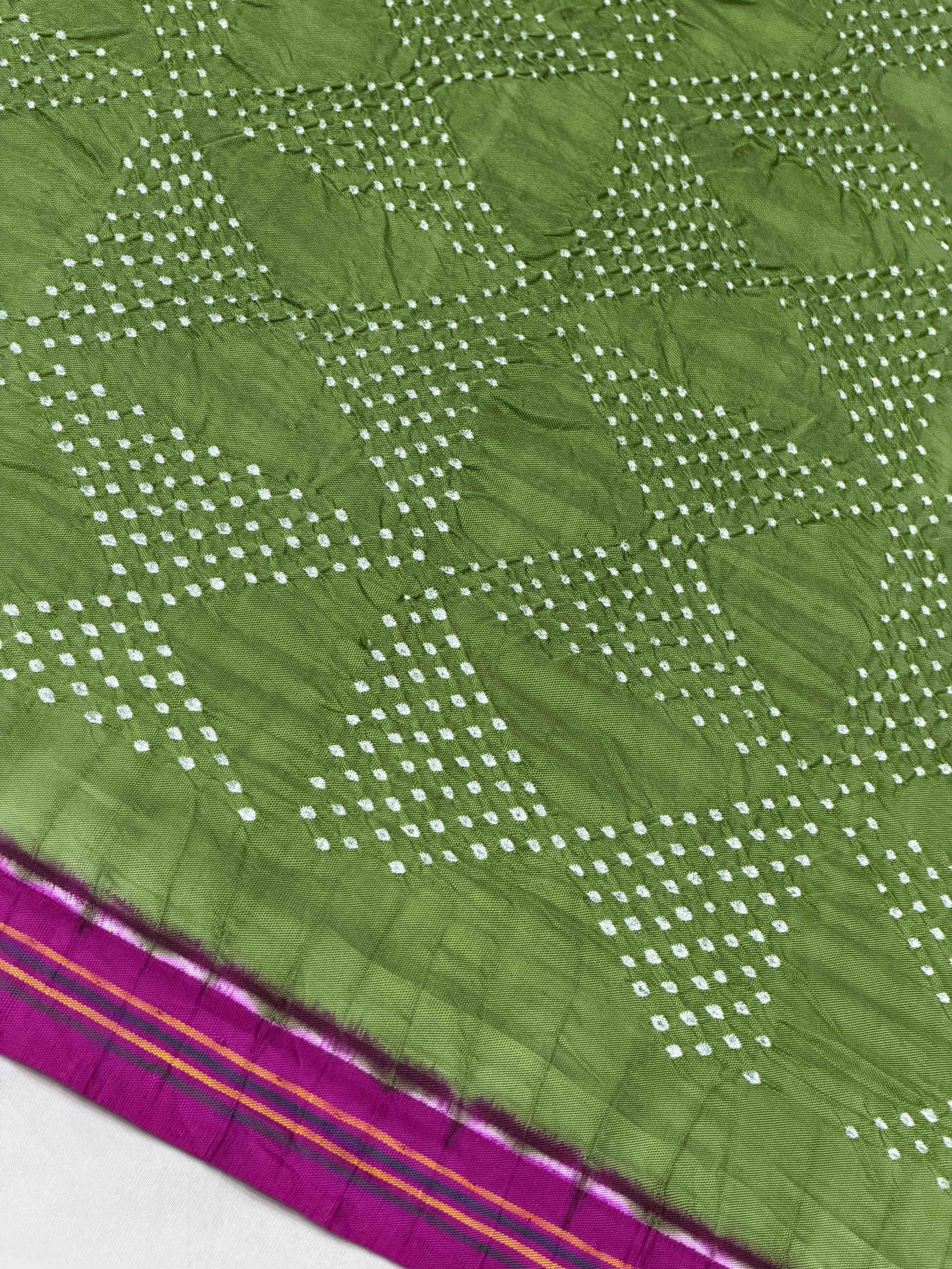 Pink & Parrot Green Patan Patola Bandhani saree
