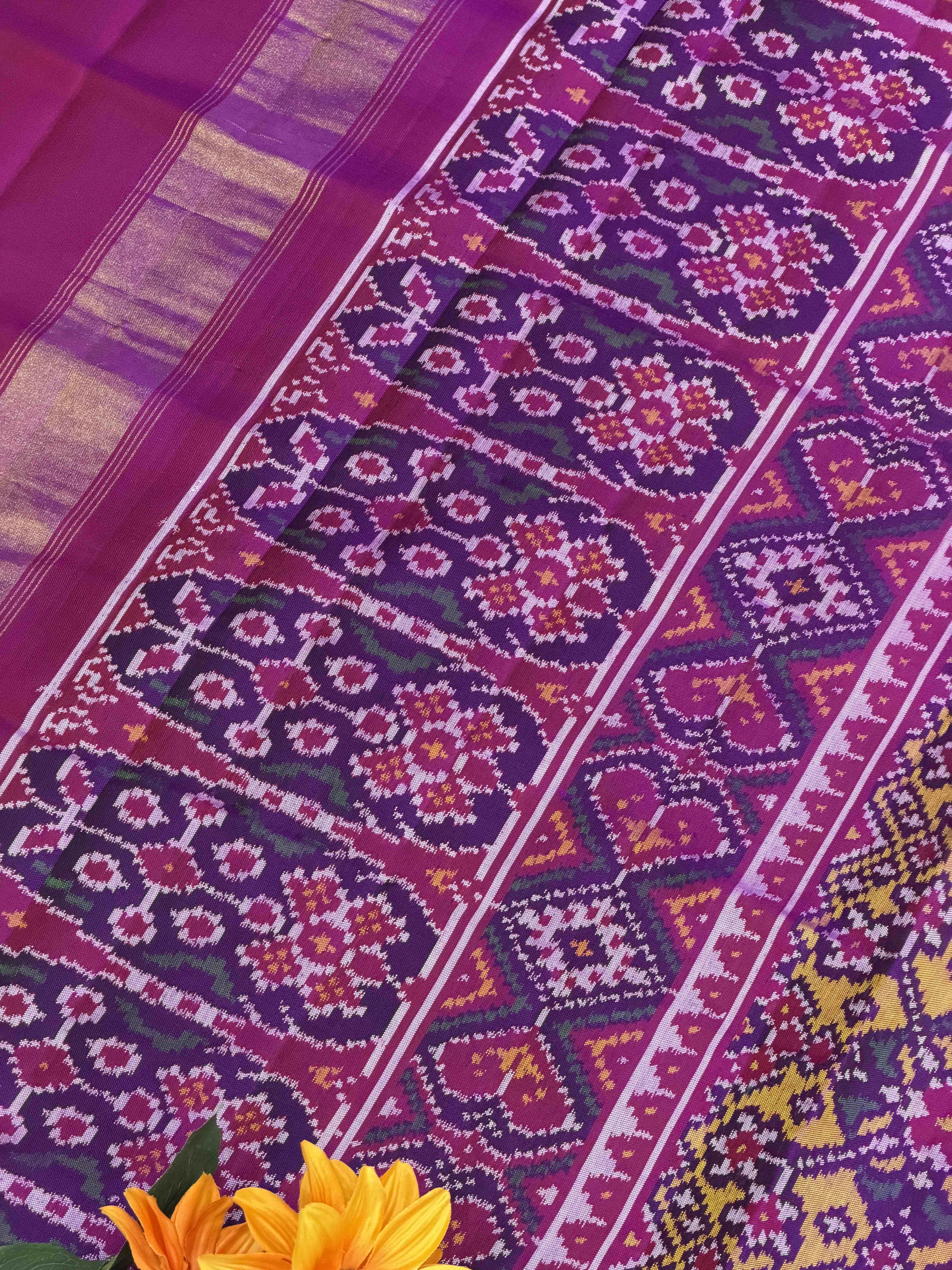 Magenta pink with mustard shaded Navaratan Single ikat Patla Sarees