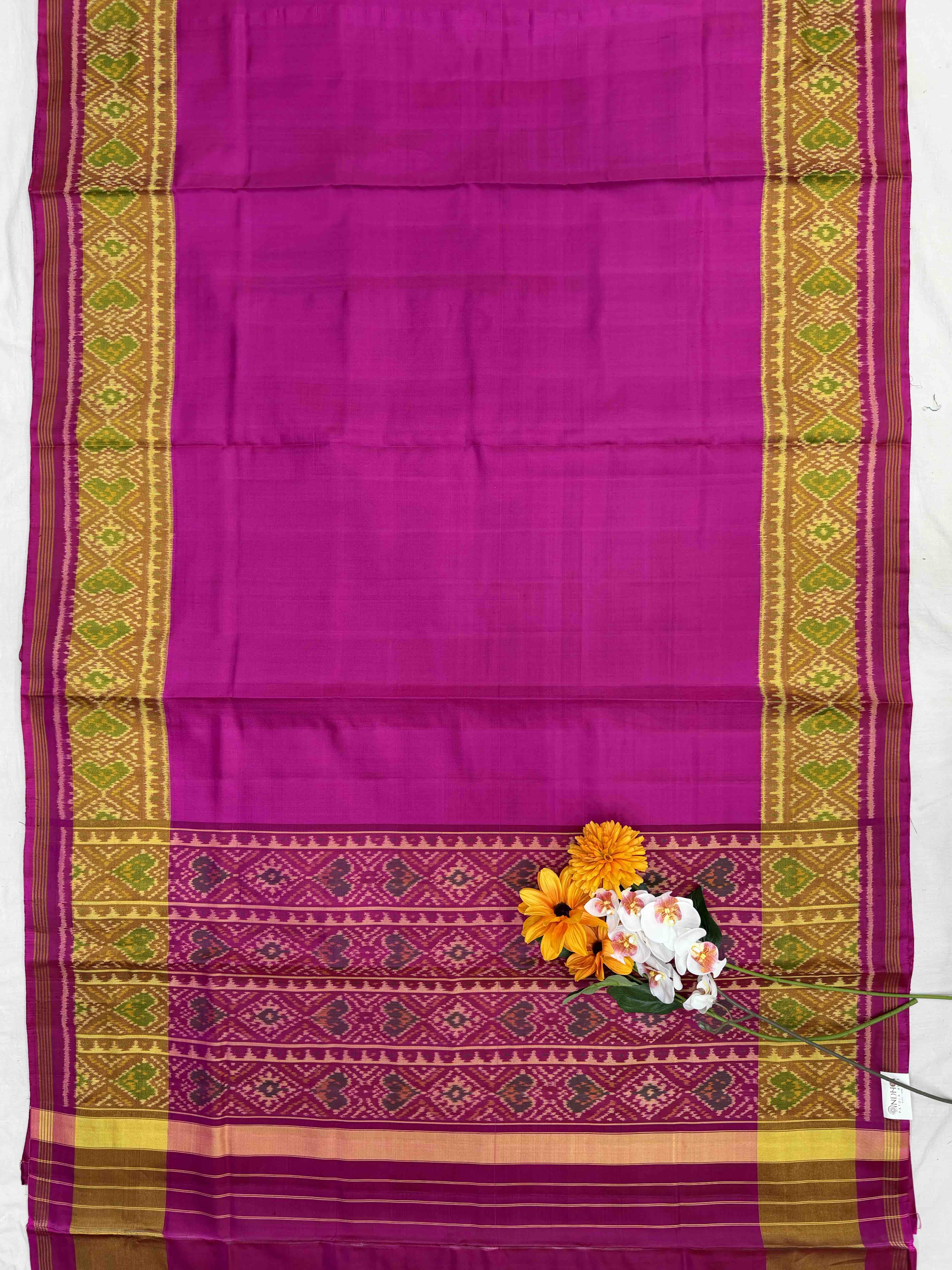 Pink tissue Border Plain Rajkoti Patola Saree