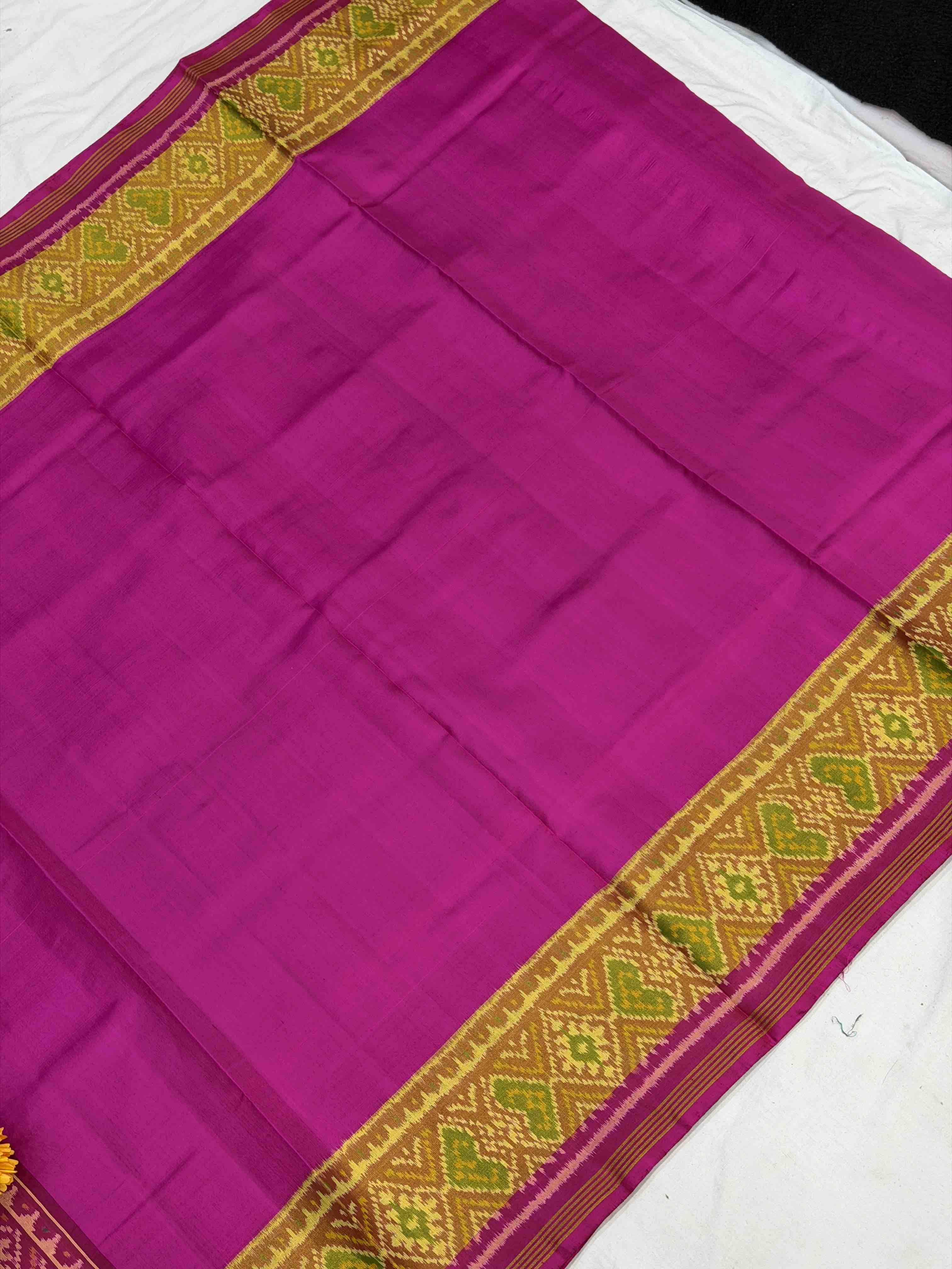 Pink tissue Border Plain Rajkoti Patola Saree