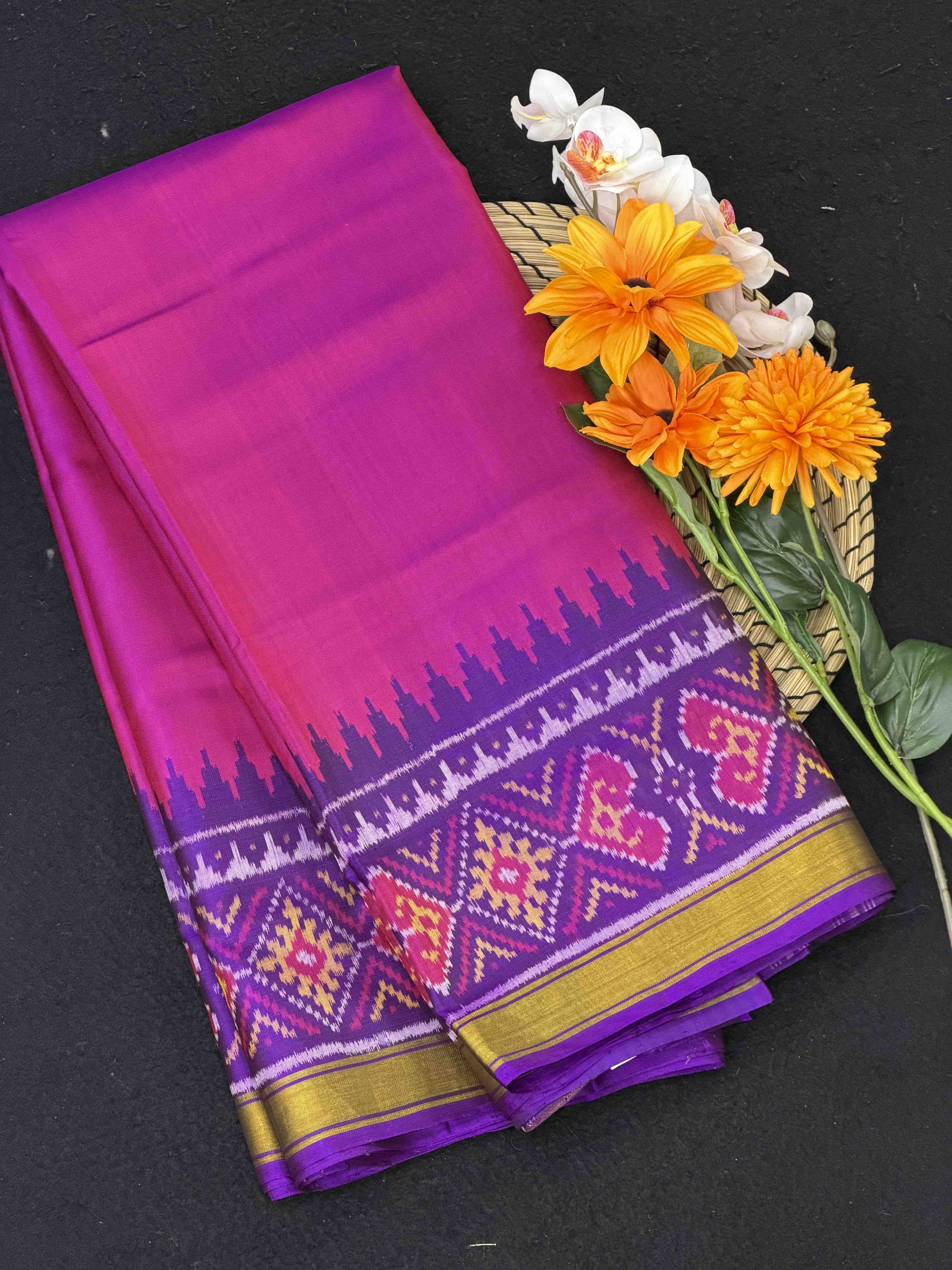 Purple & Pink plain Rajkoti Patola Saree