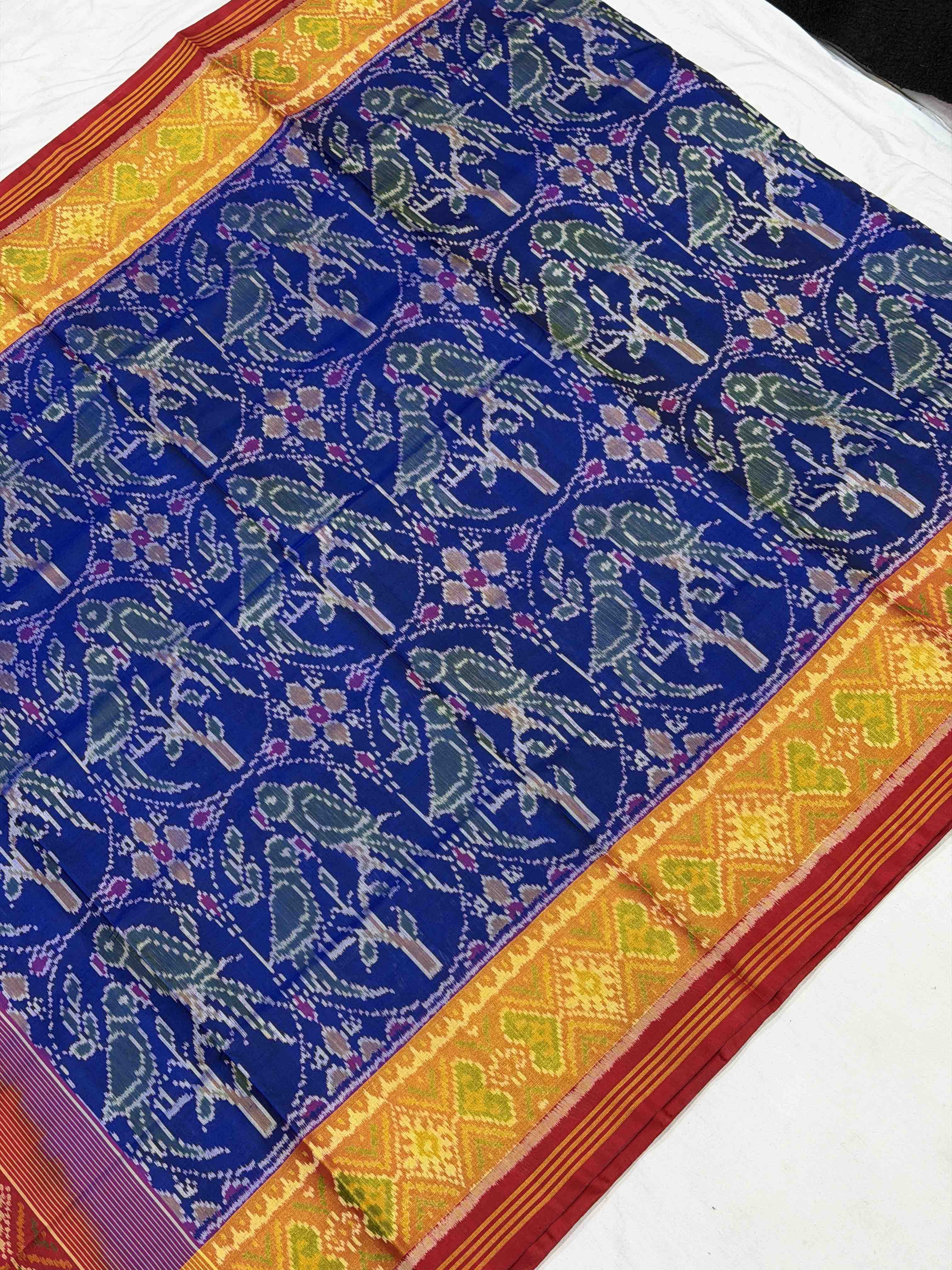 Red & Blue Parrot Design Rajkot Patola Saree