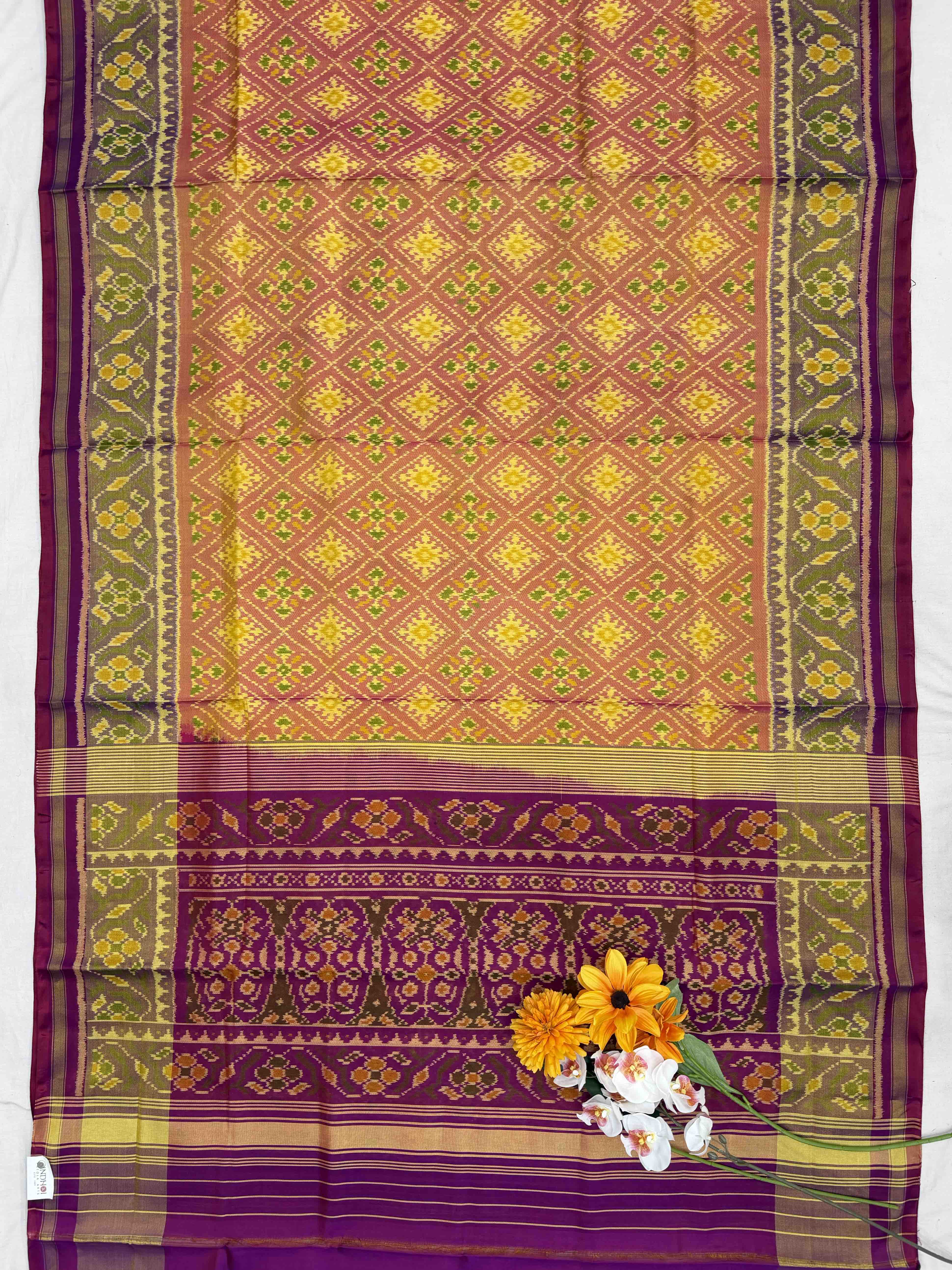 Peach & Purple chandabhat Design Rajkot Patola Saree