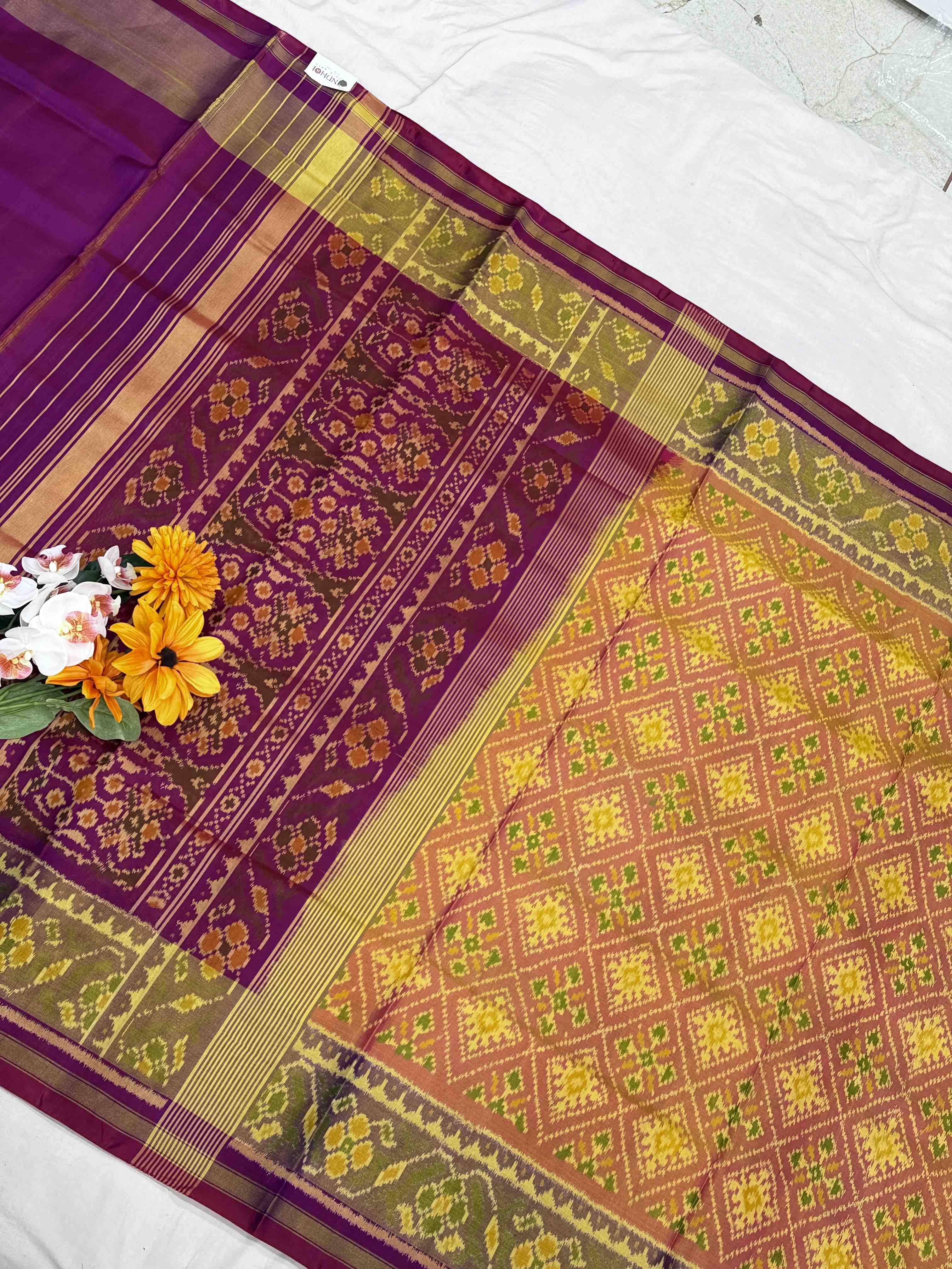 Peach & Purple chandabhat Design Rajkot Patola Saree
