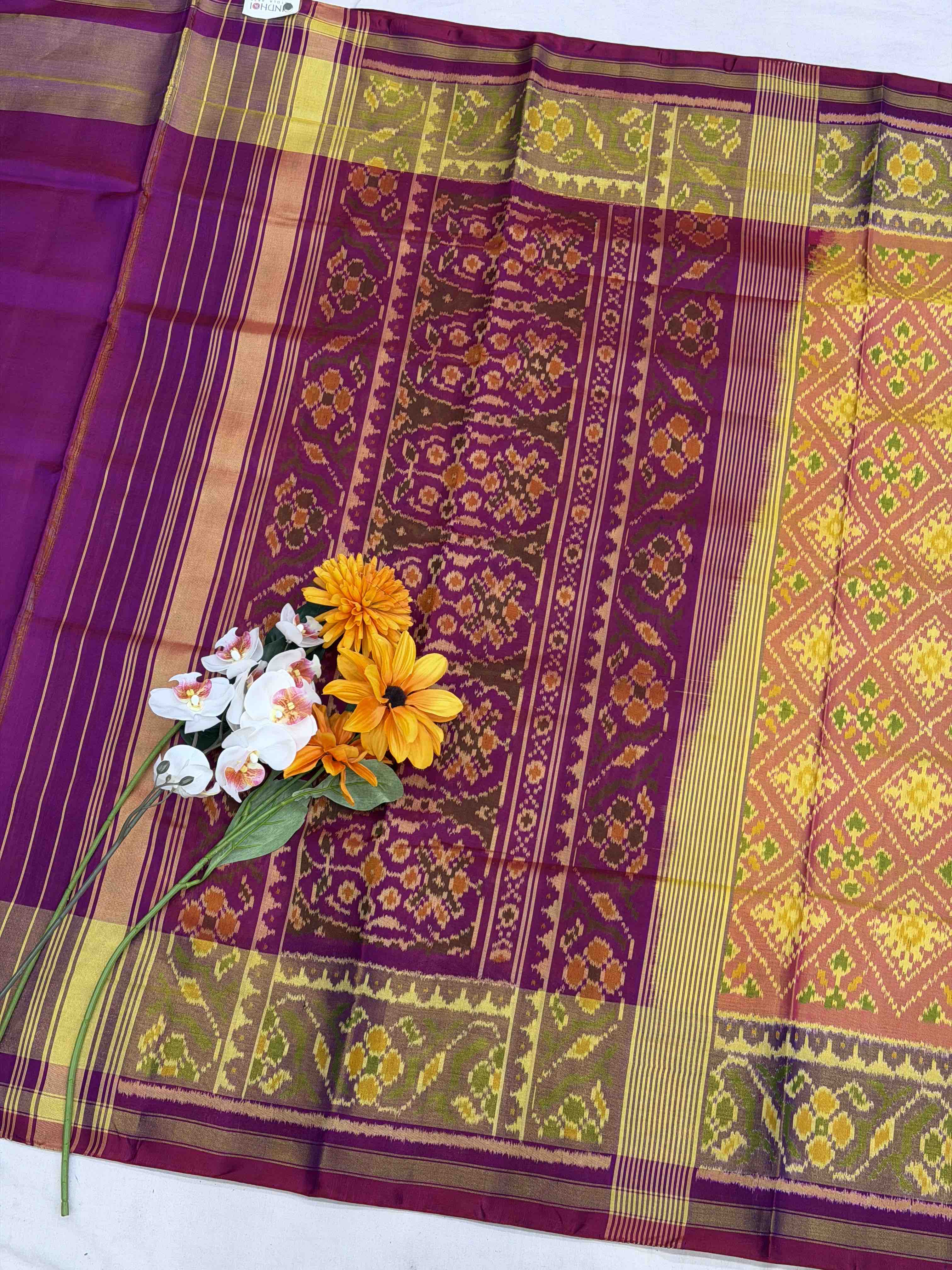 Peach & Purple chandabhat Design Rajkot Patola Saree