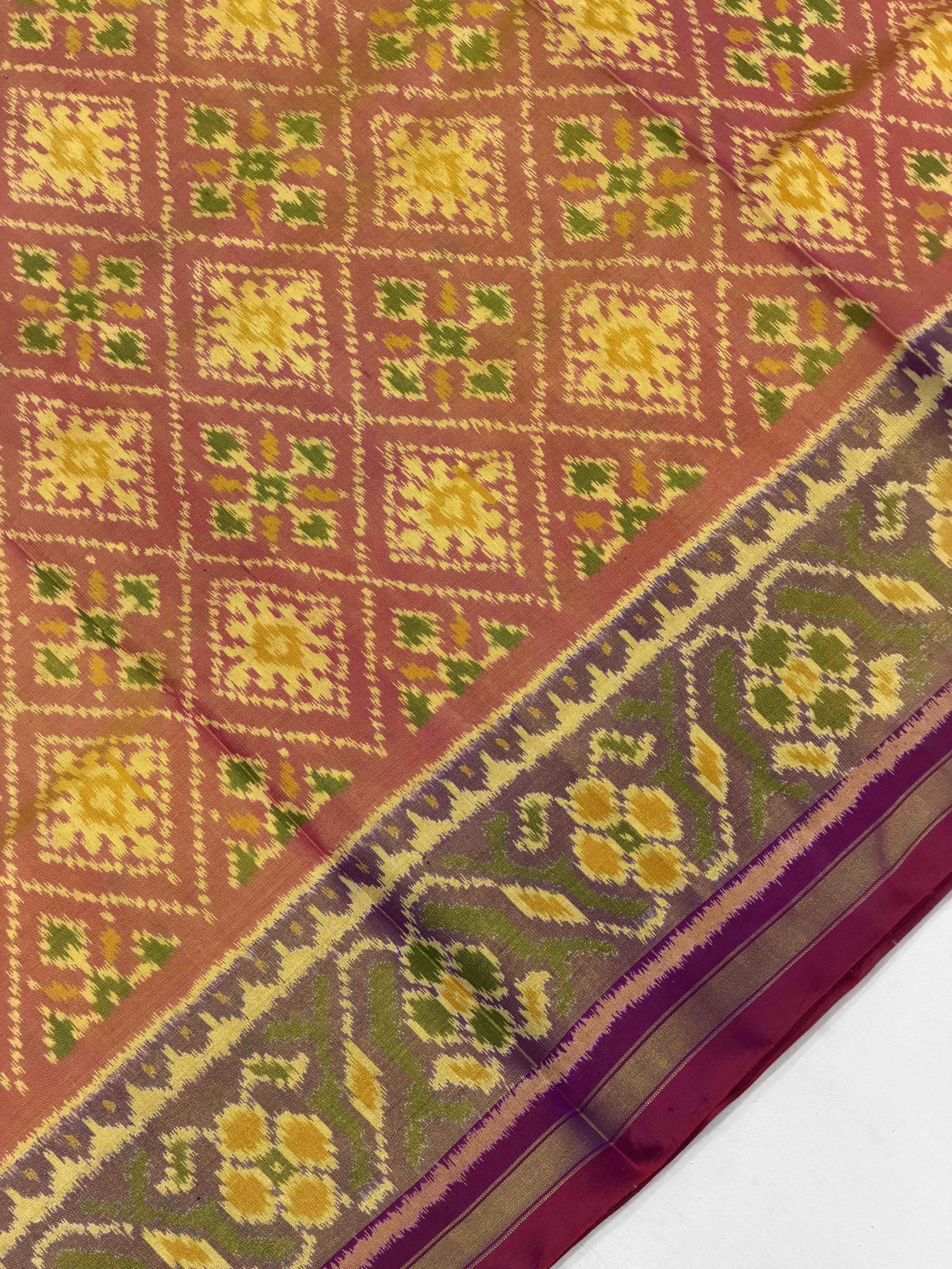Peach & Purple chandabhat Design Rajkot Patola Saree