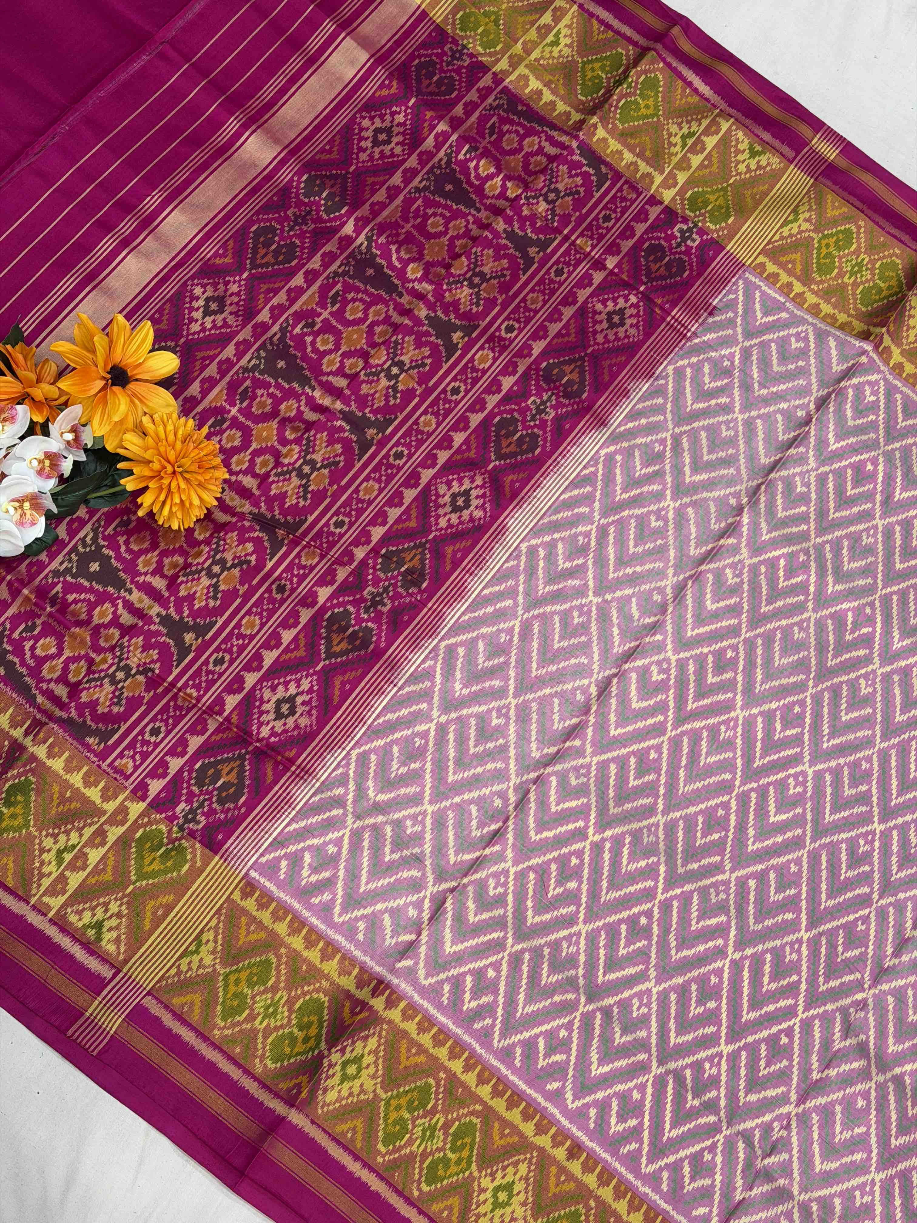Rani & Light pink Fancy designs Rajkot Patola Saree