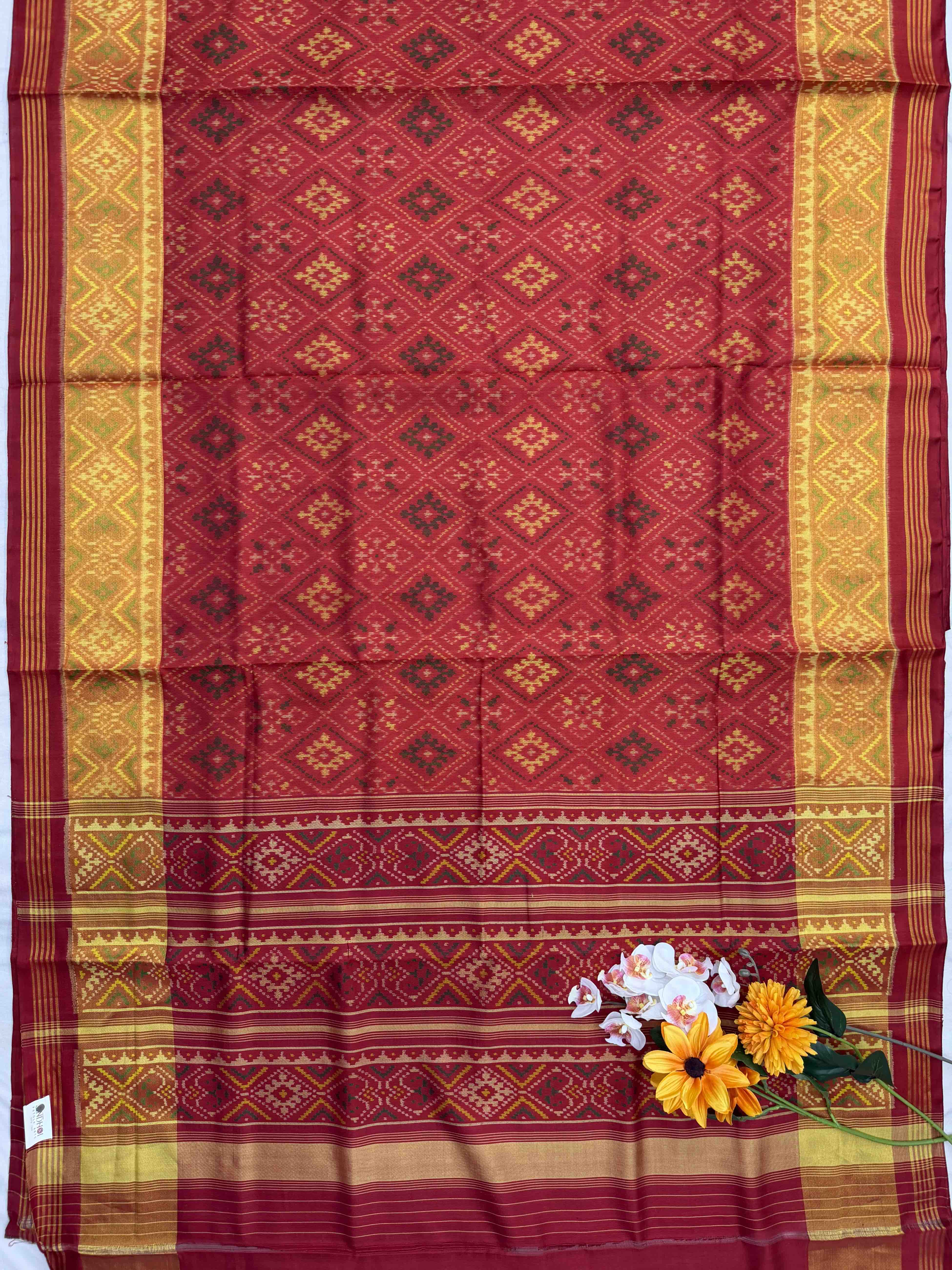 Brick Red Panchanda tissue border rajkot Patola Saree