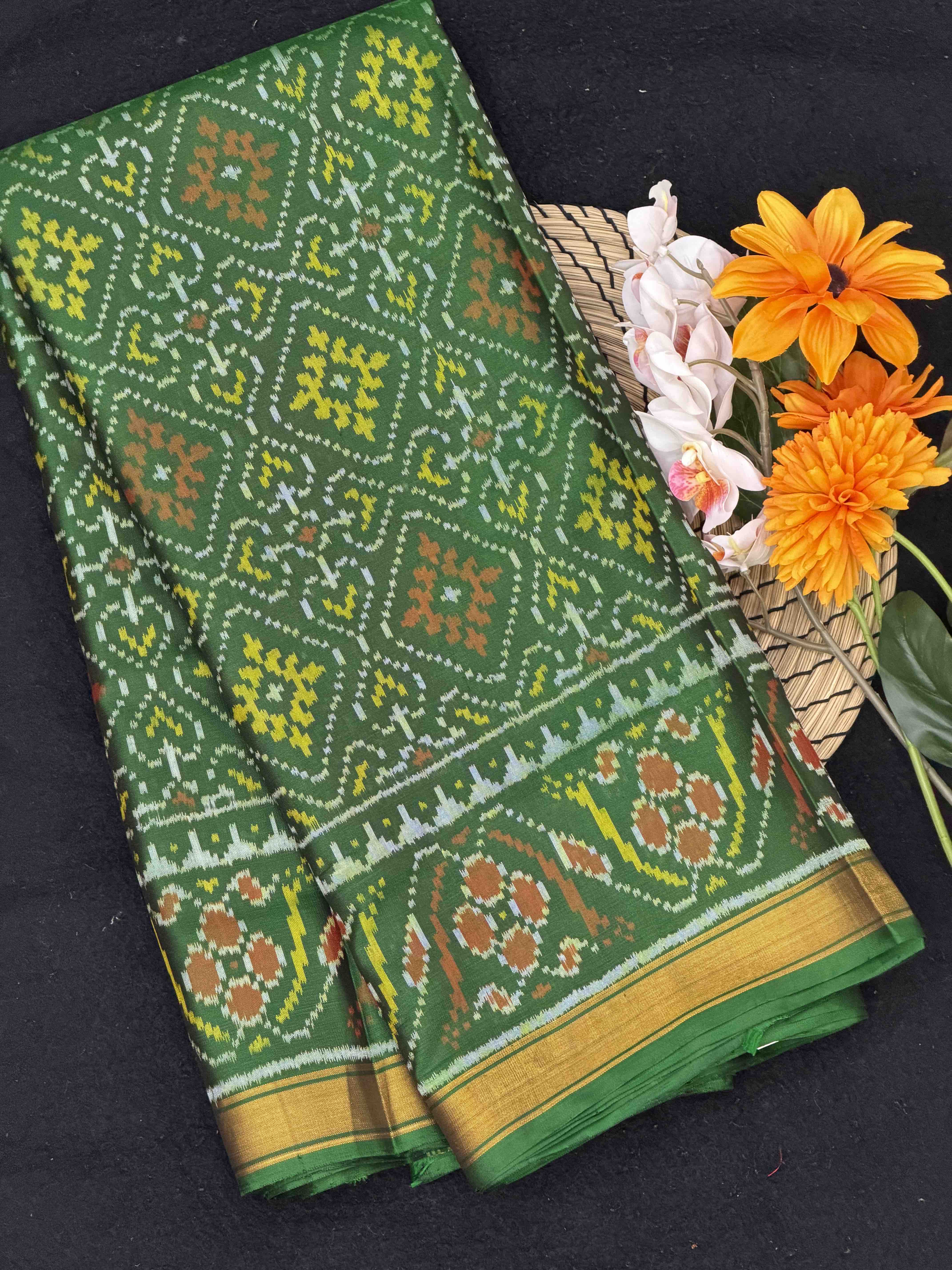 Green Panchanda small border Rajkoti Patola saree
