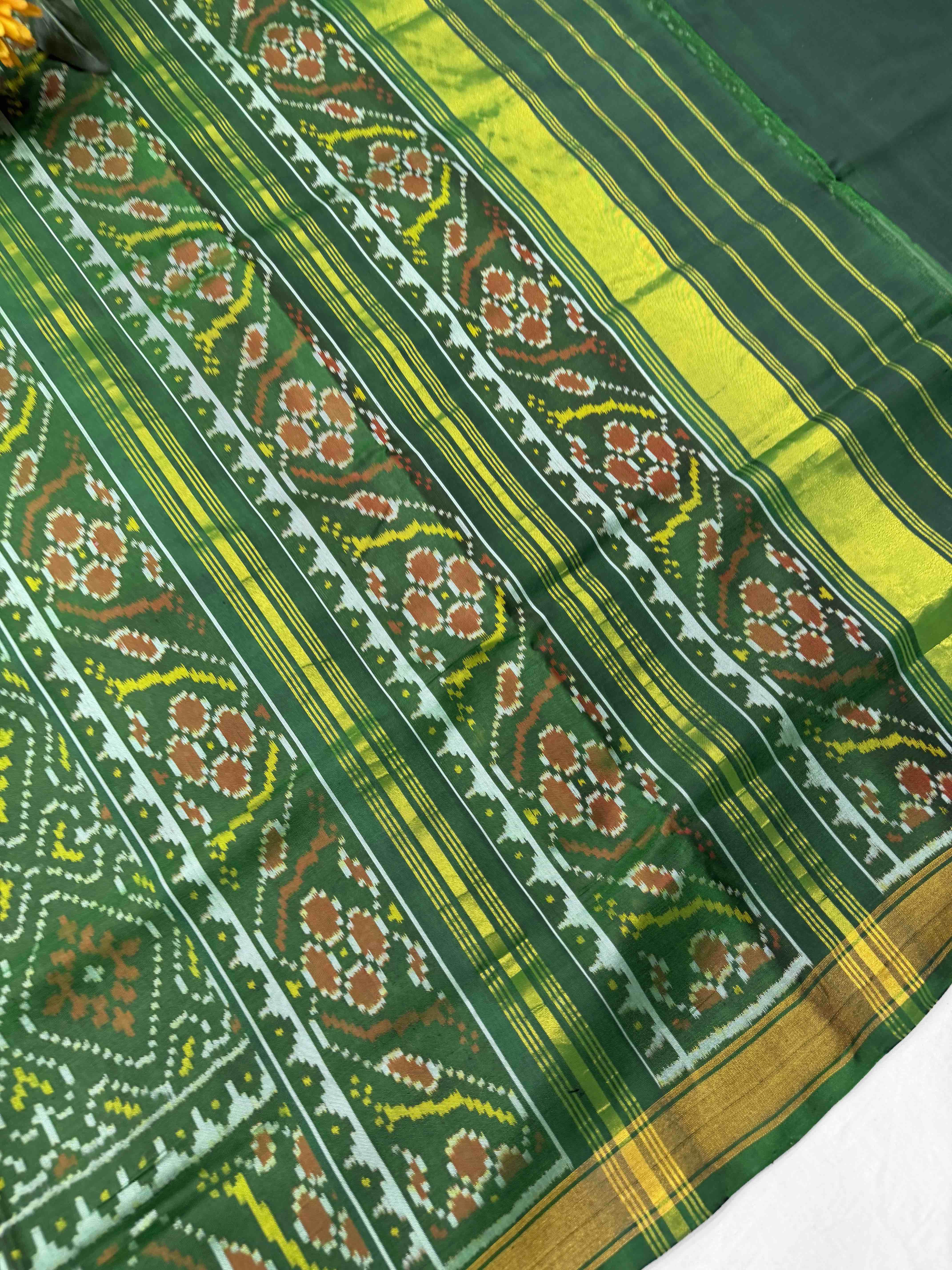 Green Panchanda small border Rajkoti Patola saree