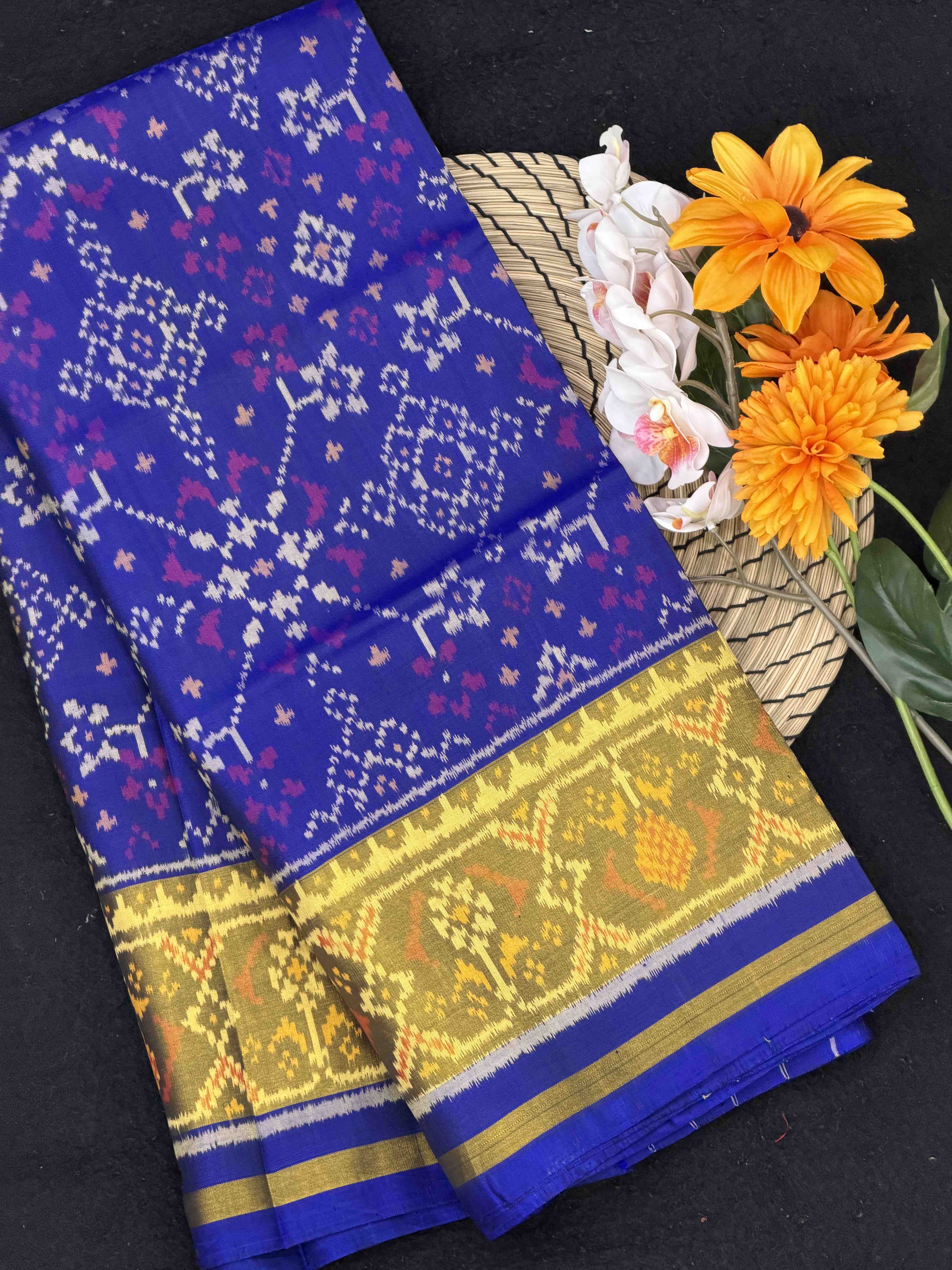 Blue Navaratan Tissue border Patola Saree
