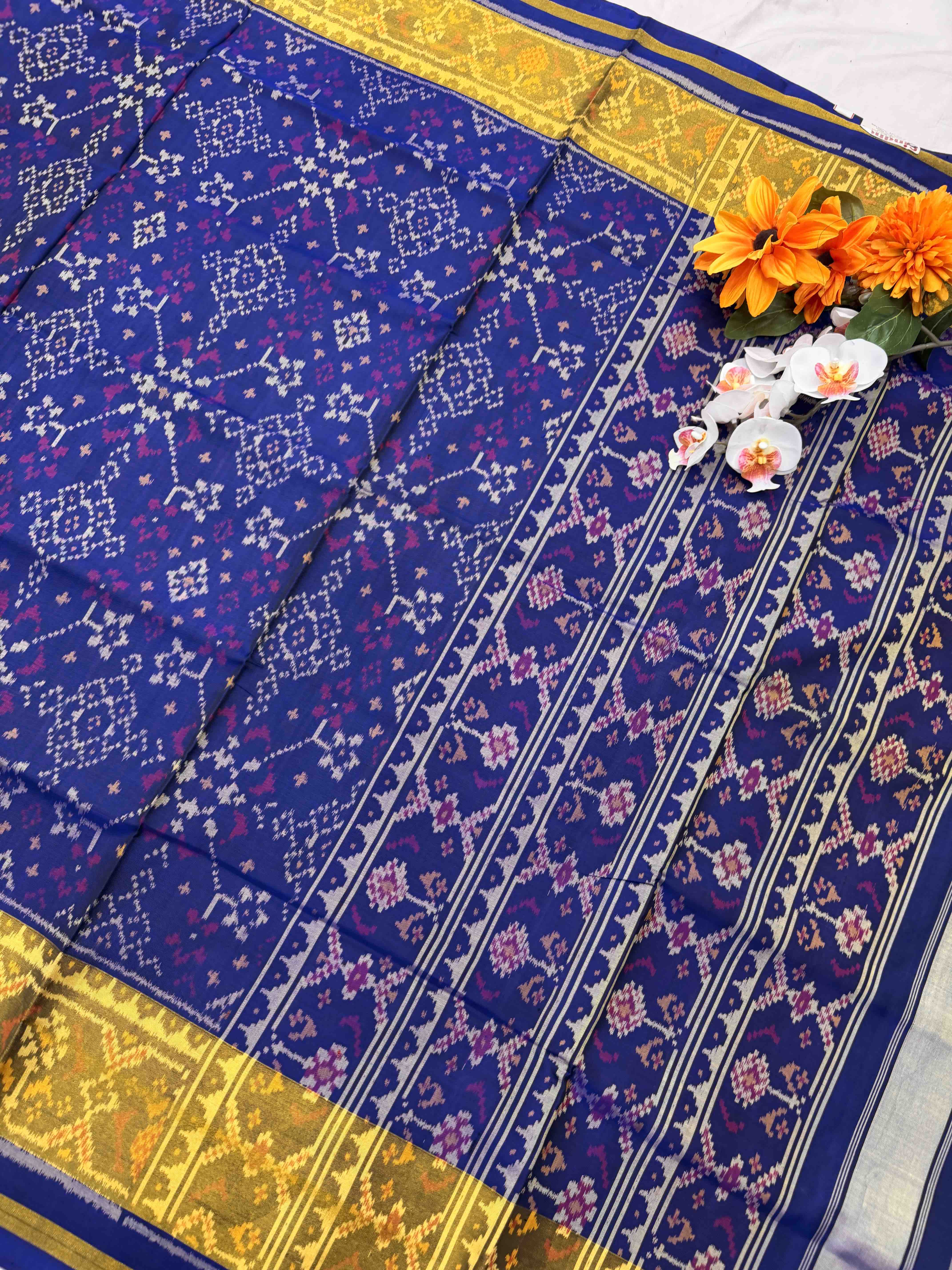 Blue Navaratan Tissue border Patola Saree