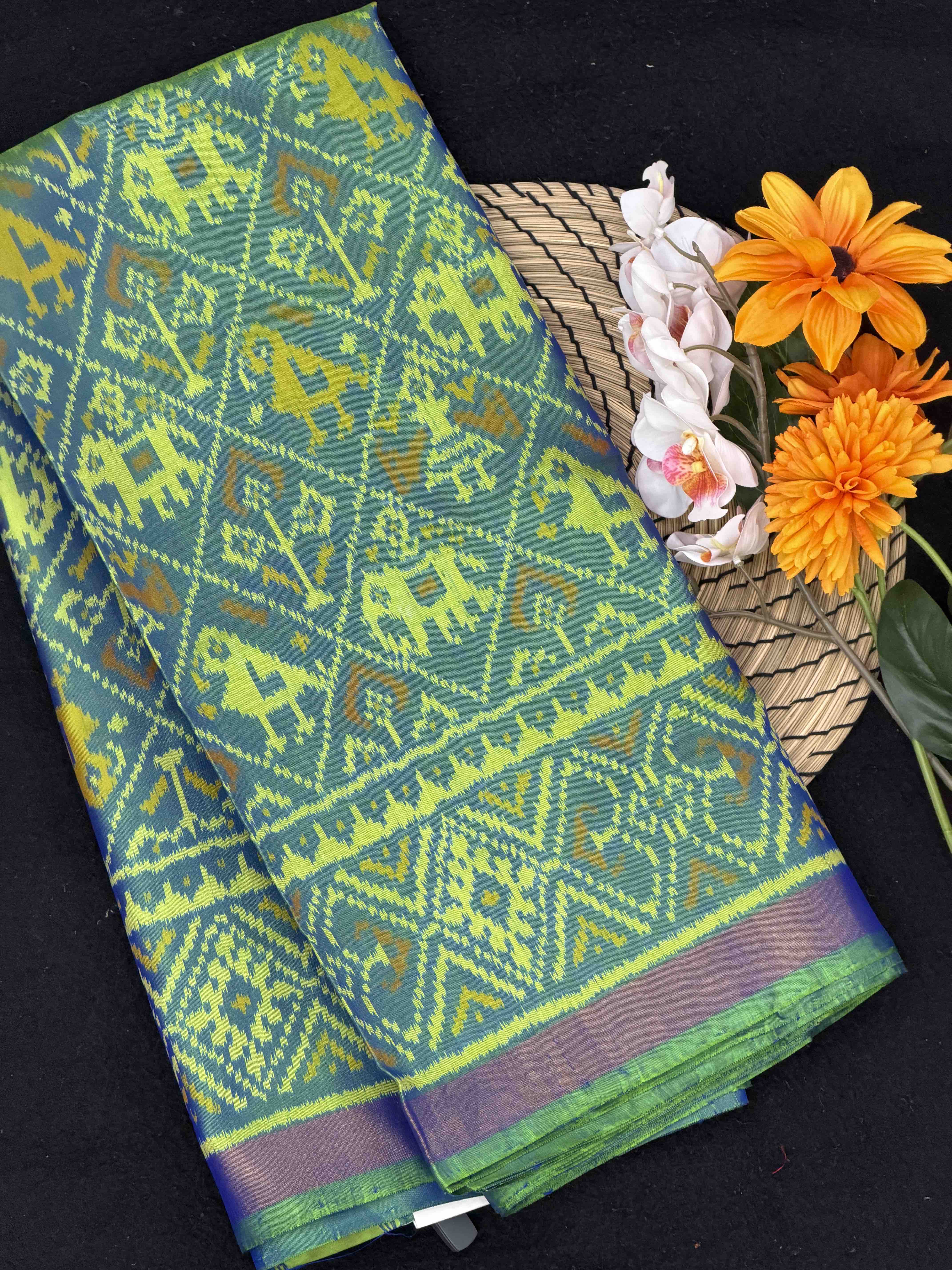 Light green & Blue shaded Narikunjar Patola Saree