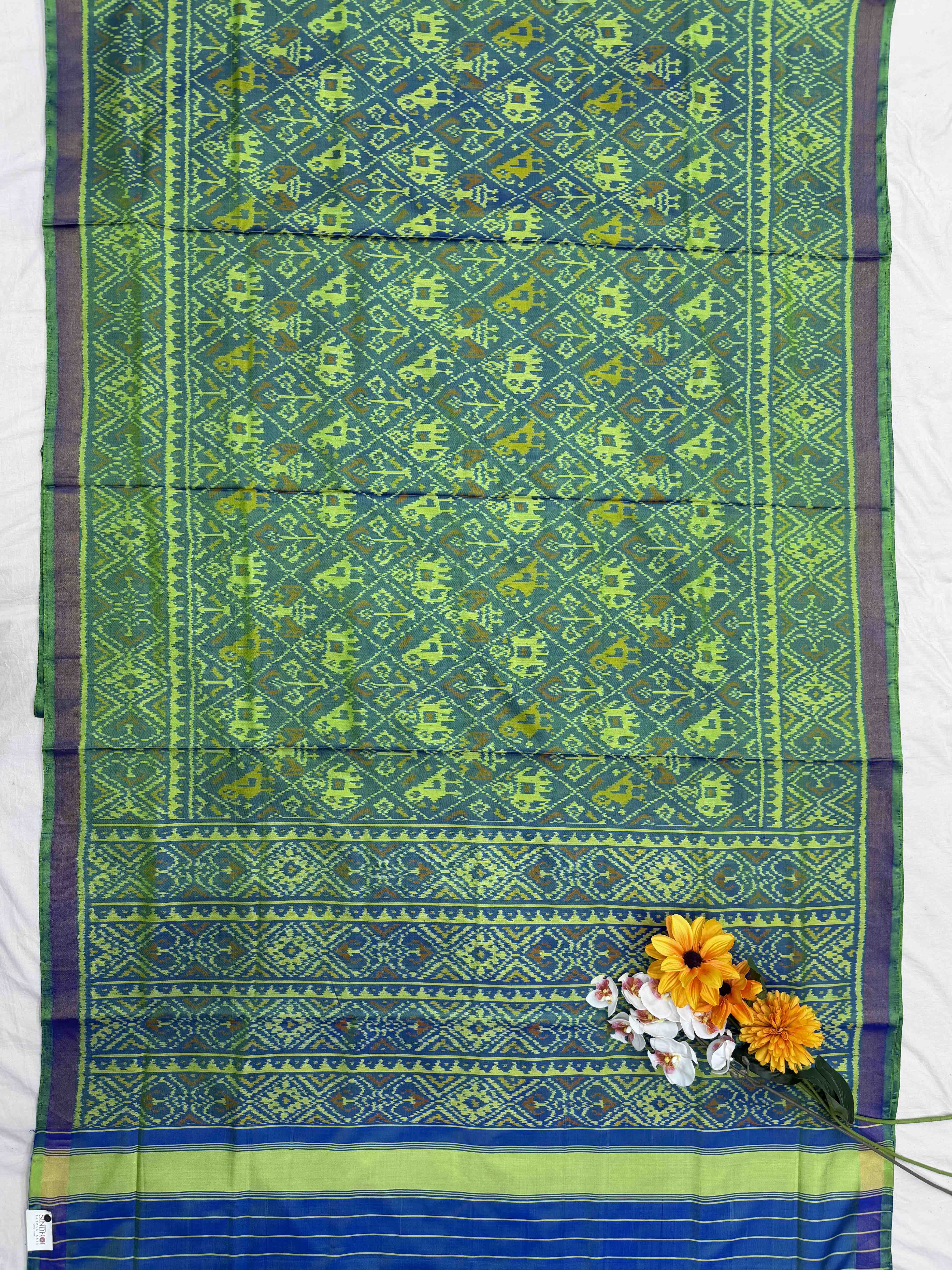Light green & Blue shaded Narikunjar Patola Saree