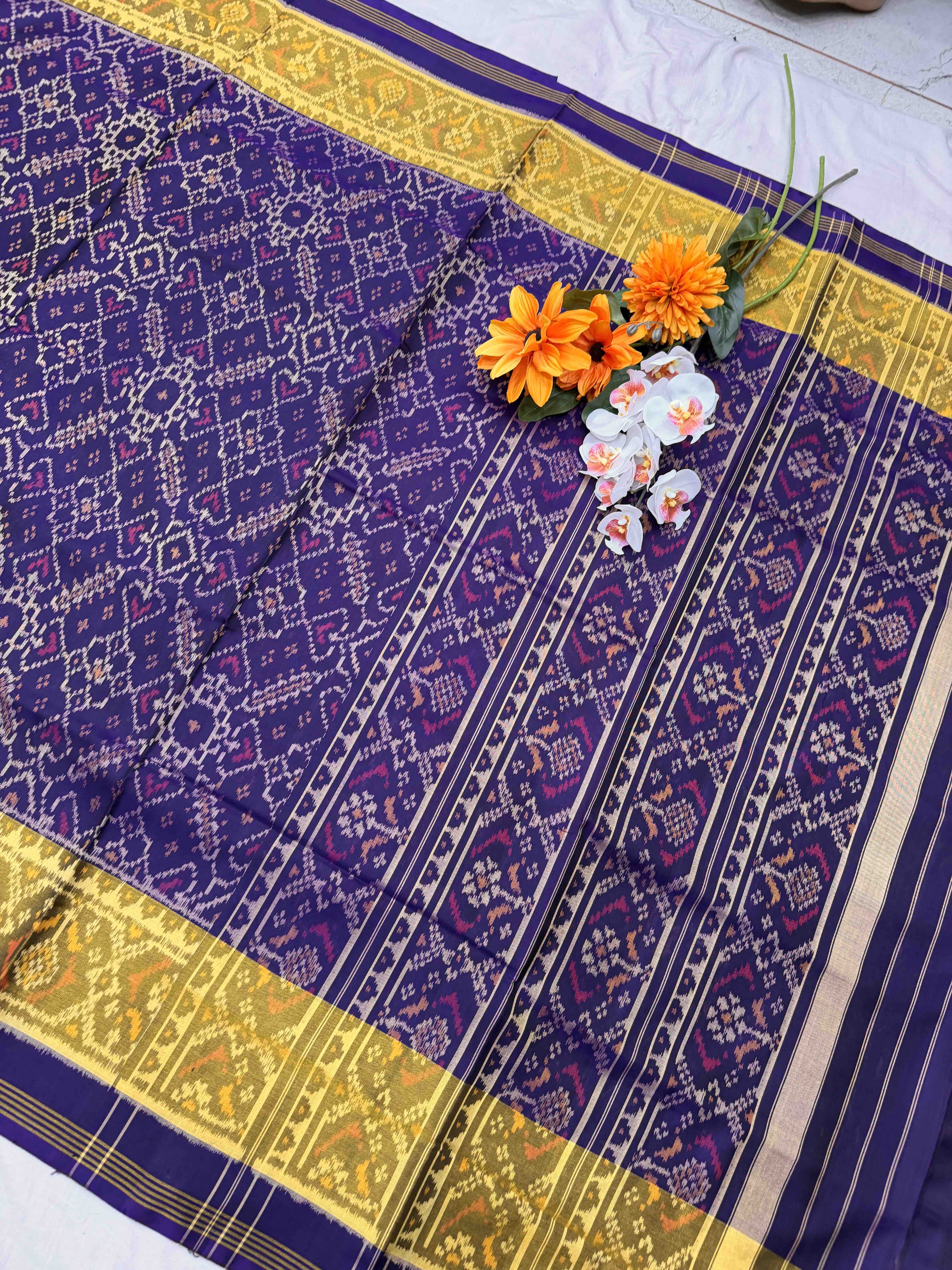 Purple Manekchawk tissue border rajkot Patola Saree