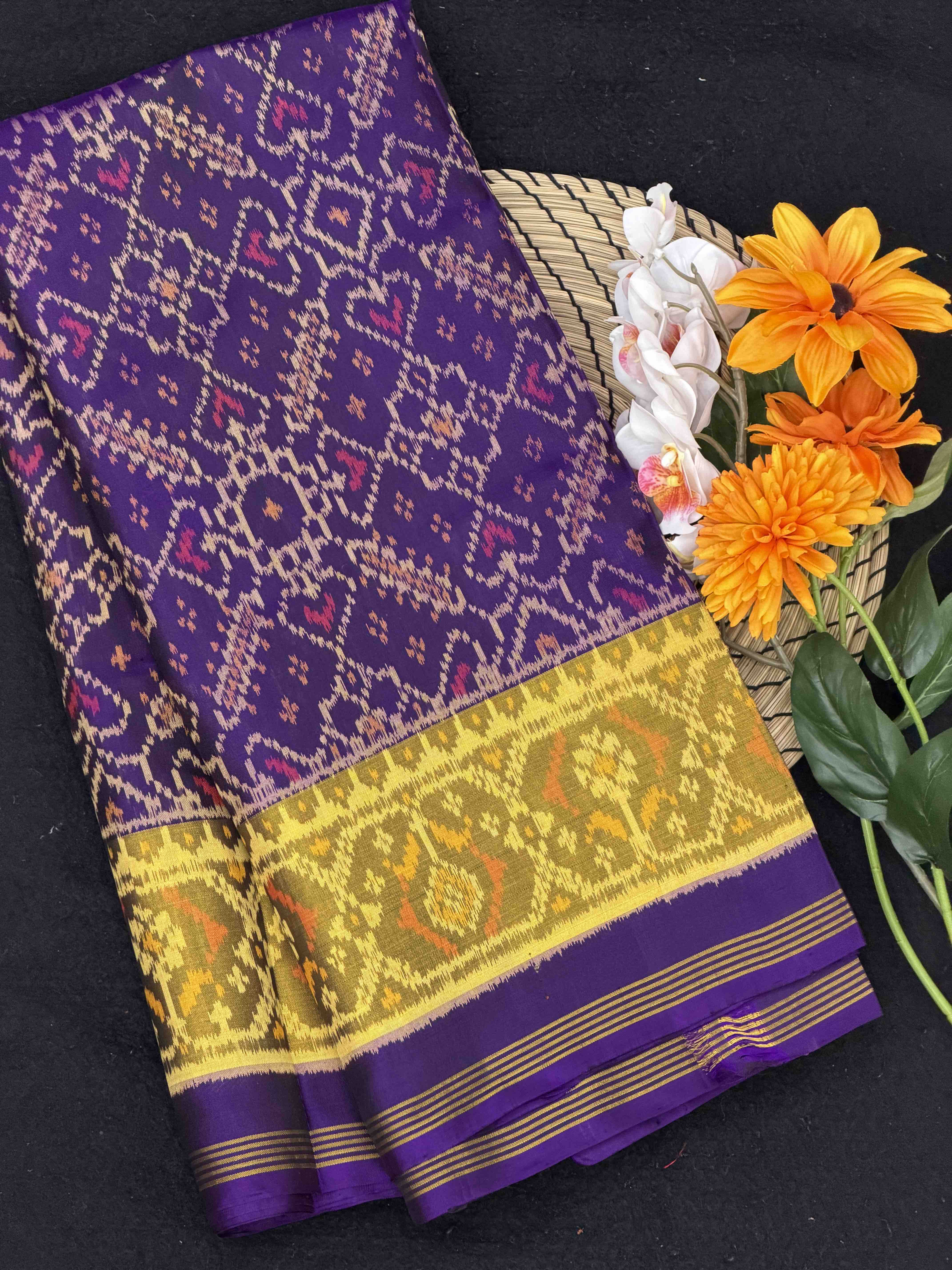 Purple Manekchawk tissue border rajkot Patola Saree