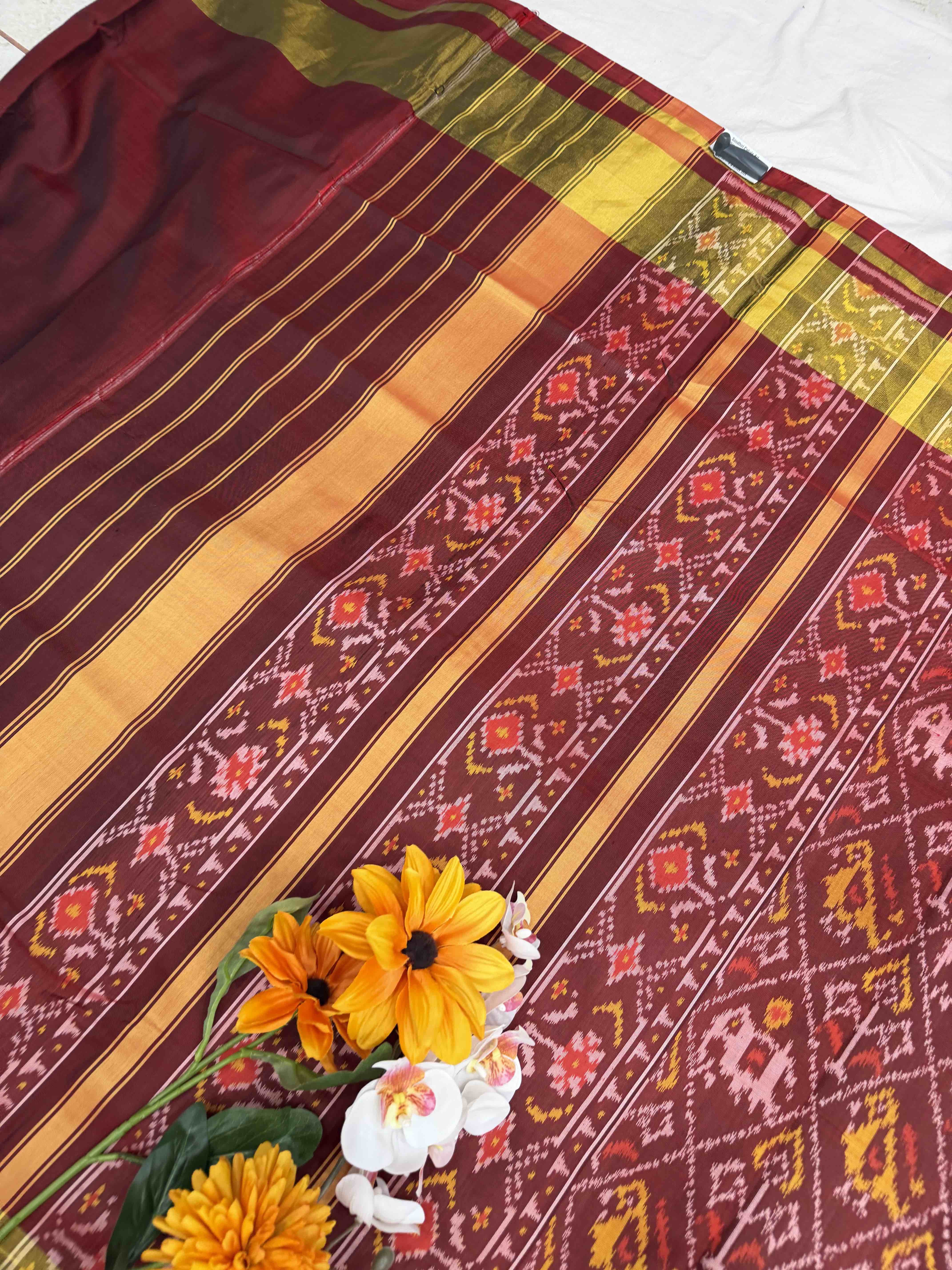 Coffee maroon Narikunj tissue border Rajkot Patola