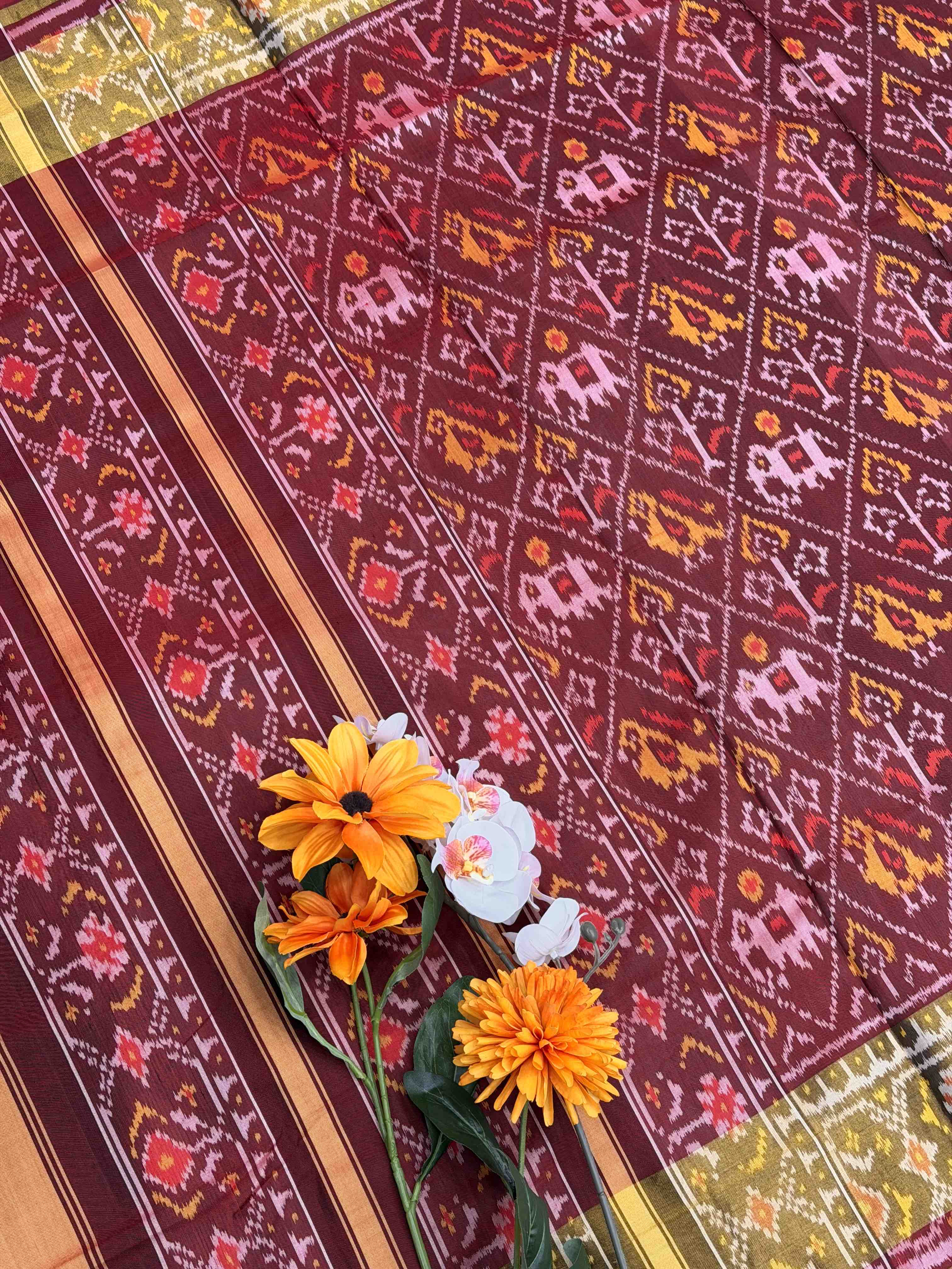 Coffee maroon Narikunj tissue border Rajkot Patola