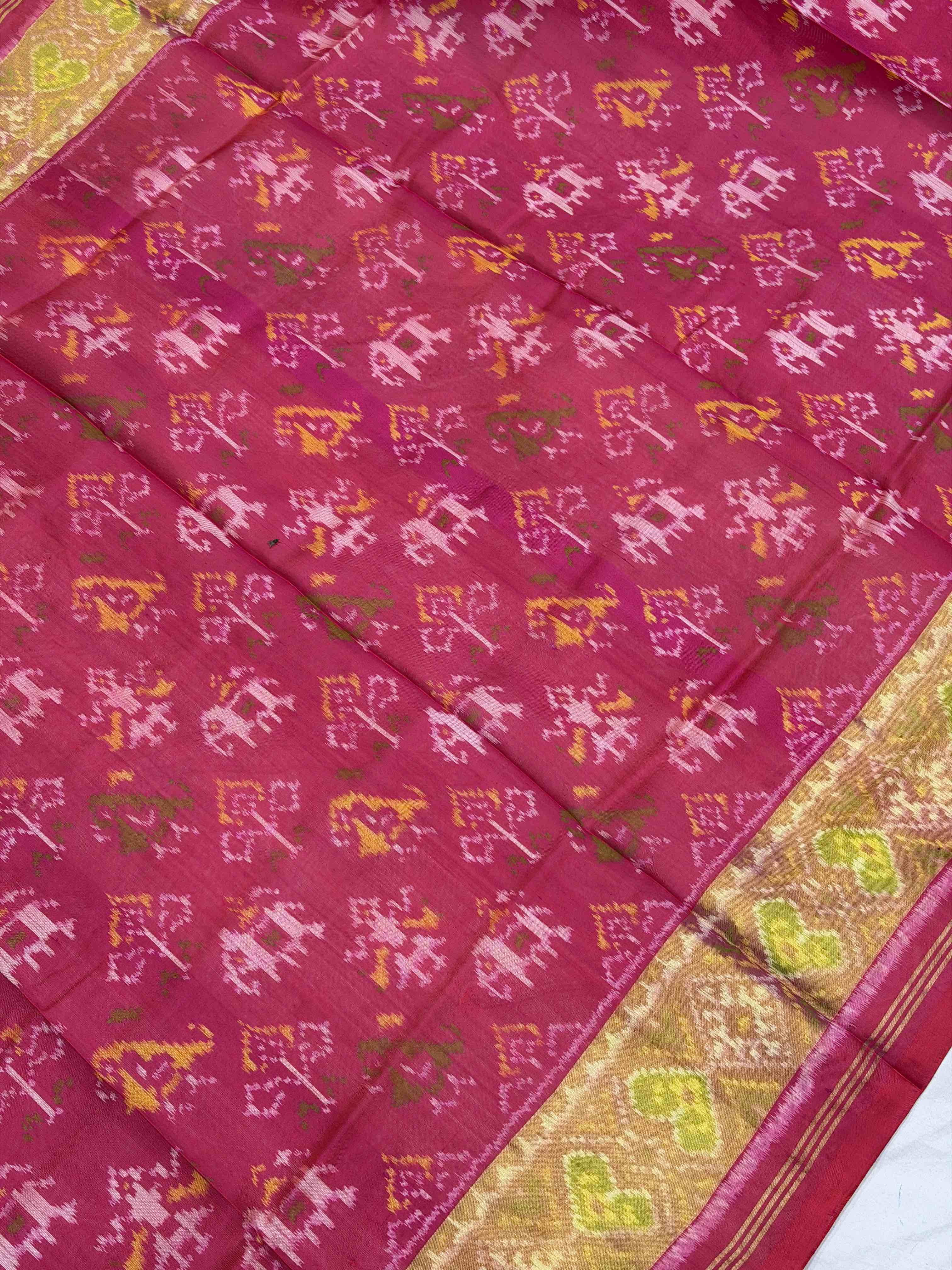 Pink Narikunjar Tissue Border Rajkoti Patola Saree