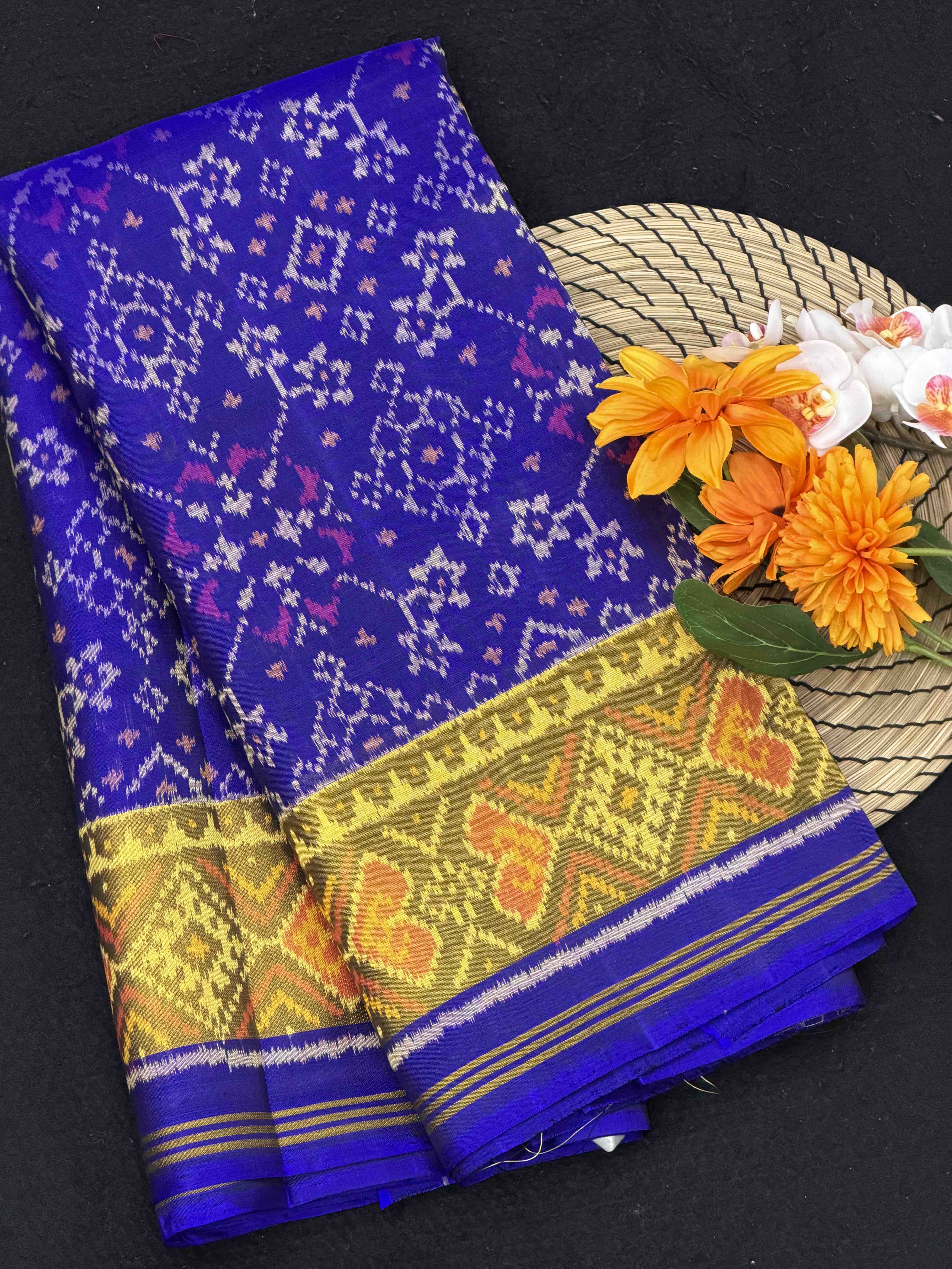 Blue Navaratan Tissue Border Rajkoti Patola saree