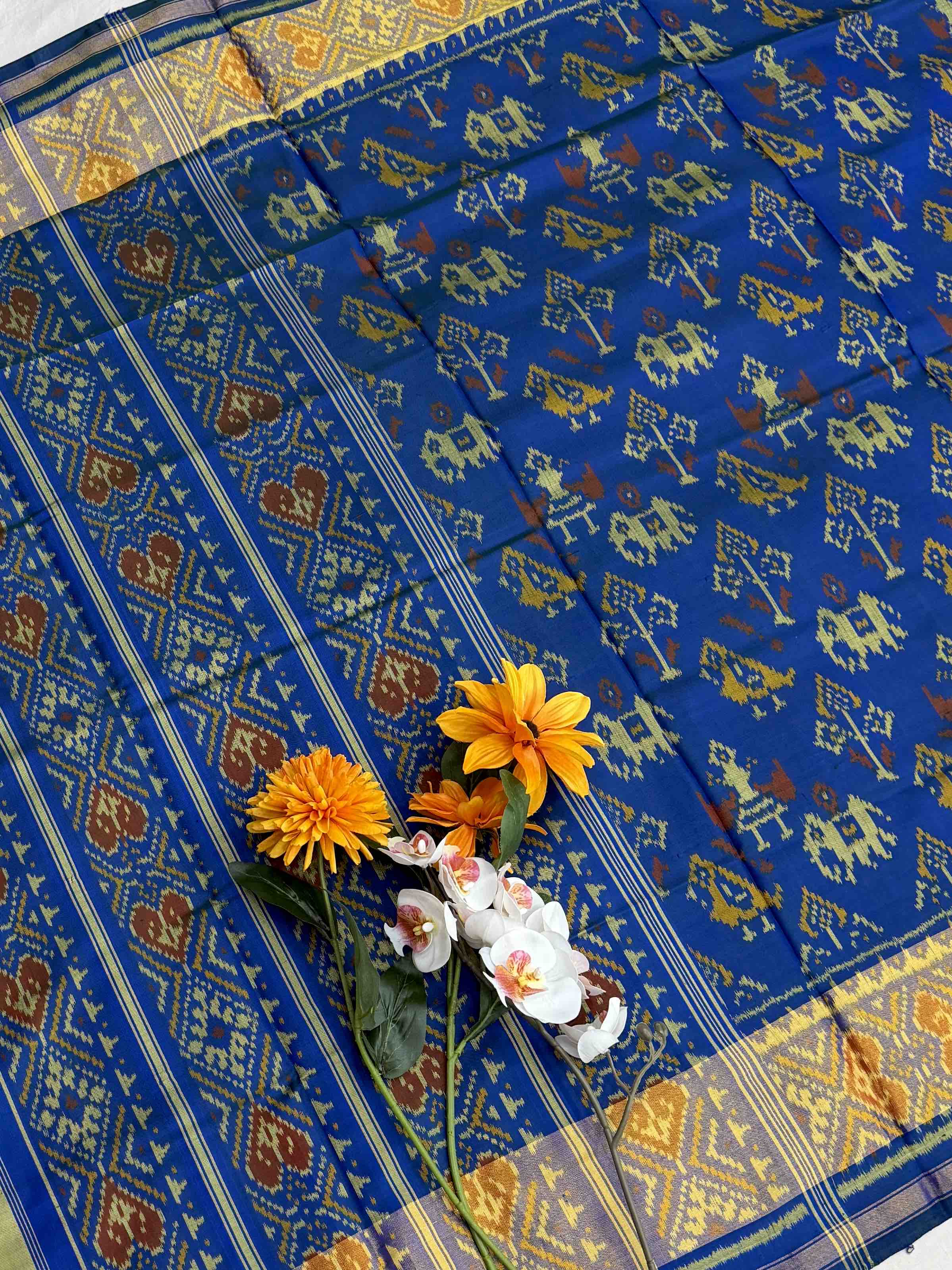 Peacock blue Rajkot Patola narikunj design