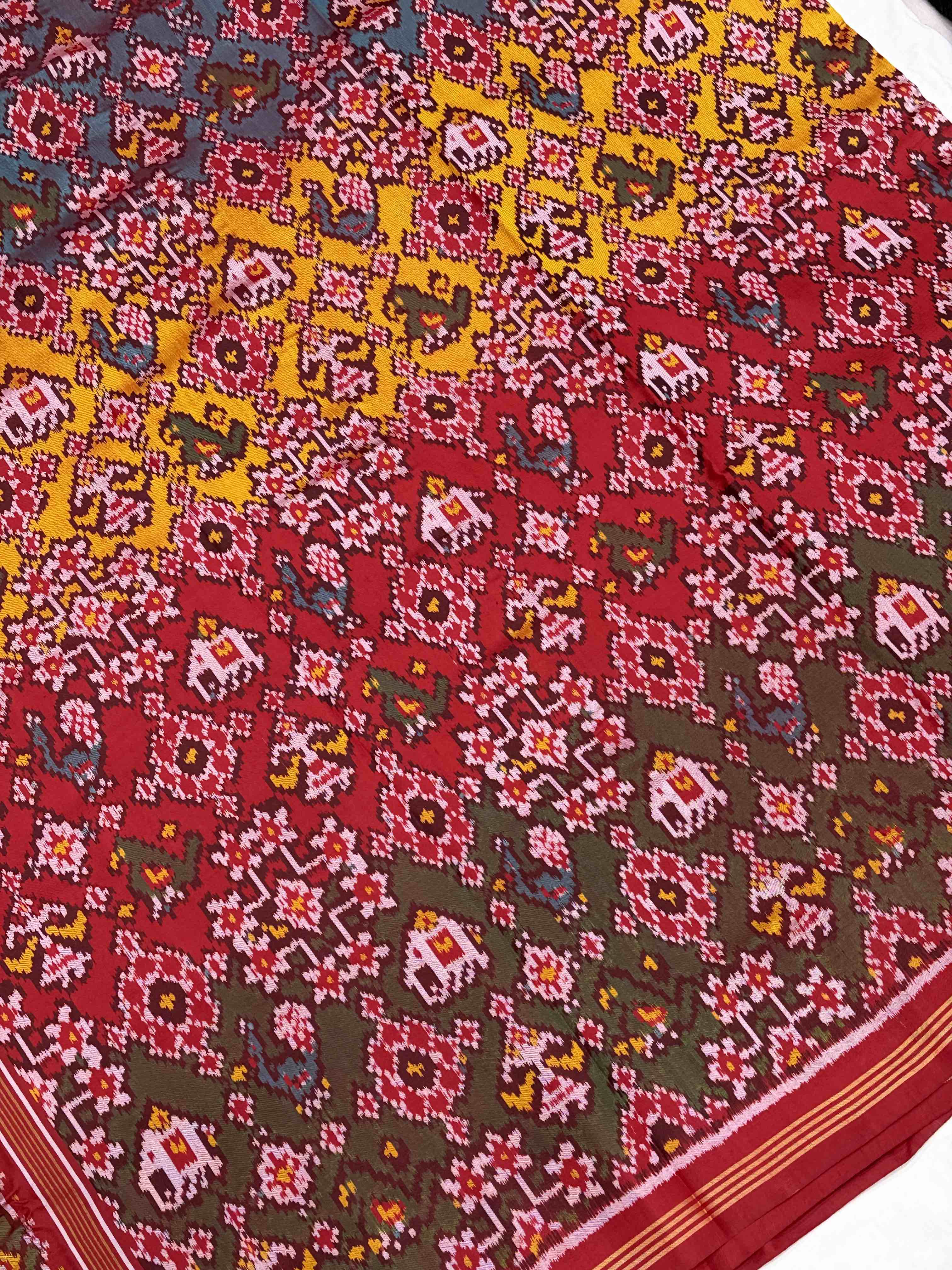 Red & multi narikunj Navaratan Single Ikat Patola