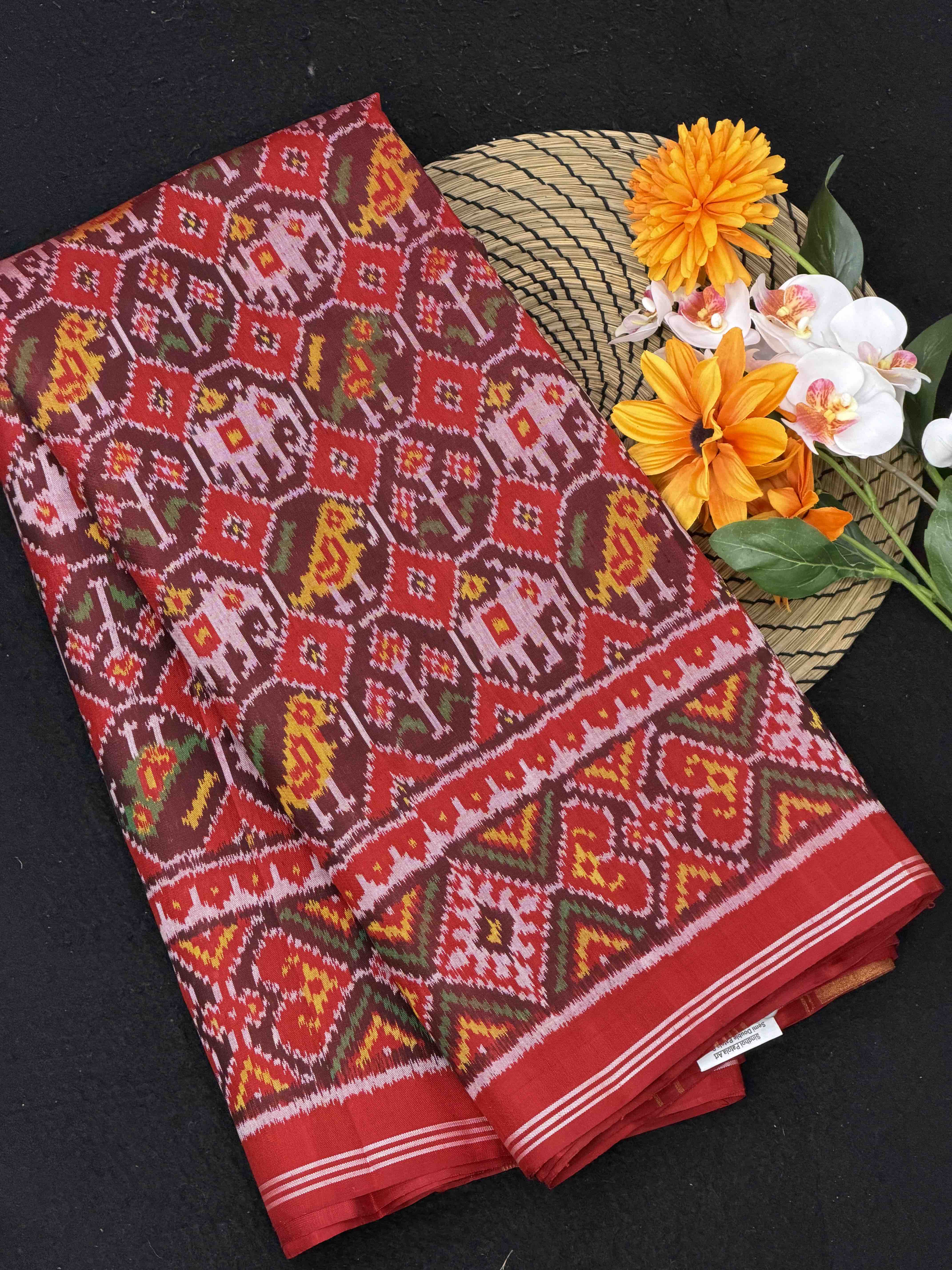 Maroon Small Narikunj Single ikat Patola Saree