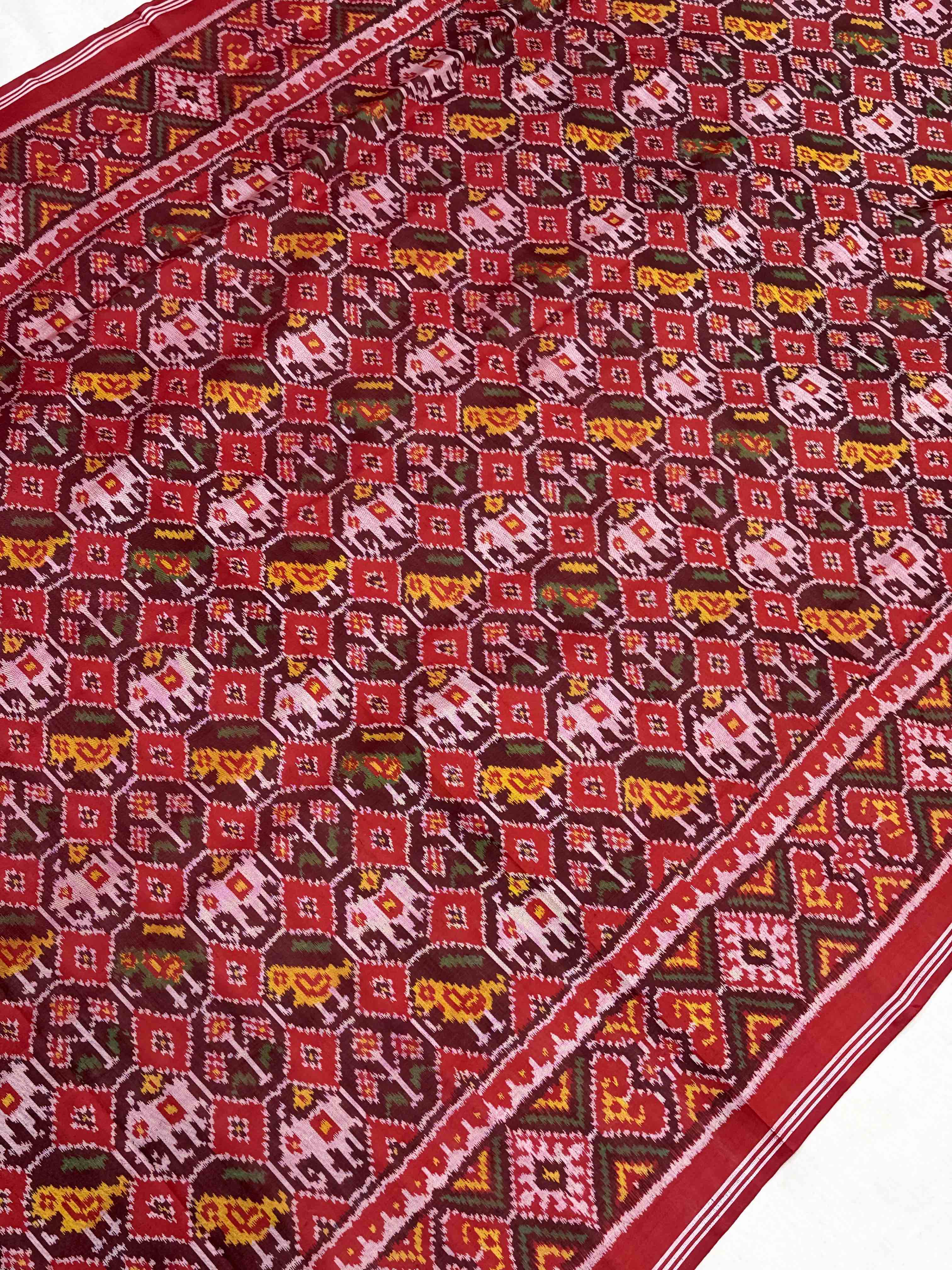 Maroon Small Narikunj Single ikat Patola Saree