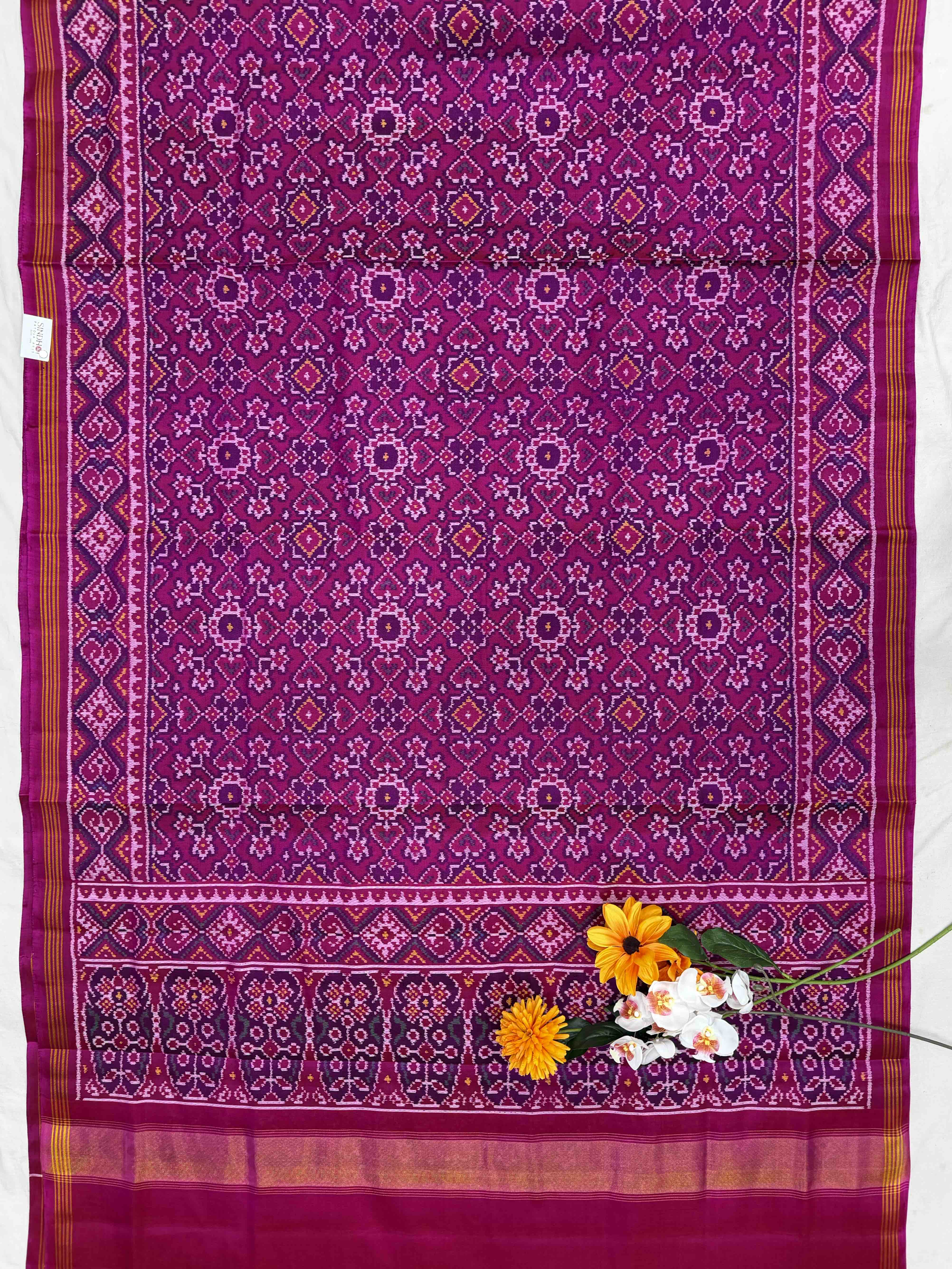 Pink Manekchawk Semi double ikat Patola Saree
