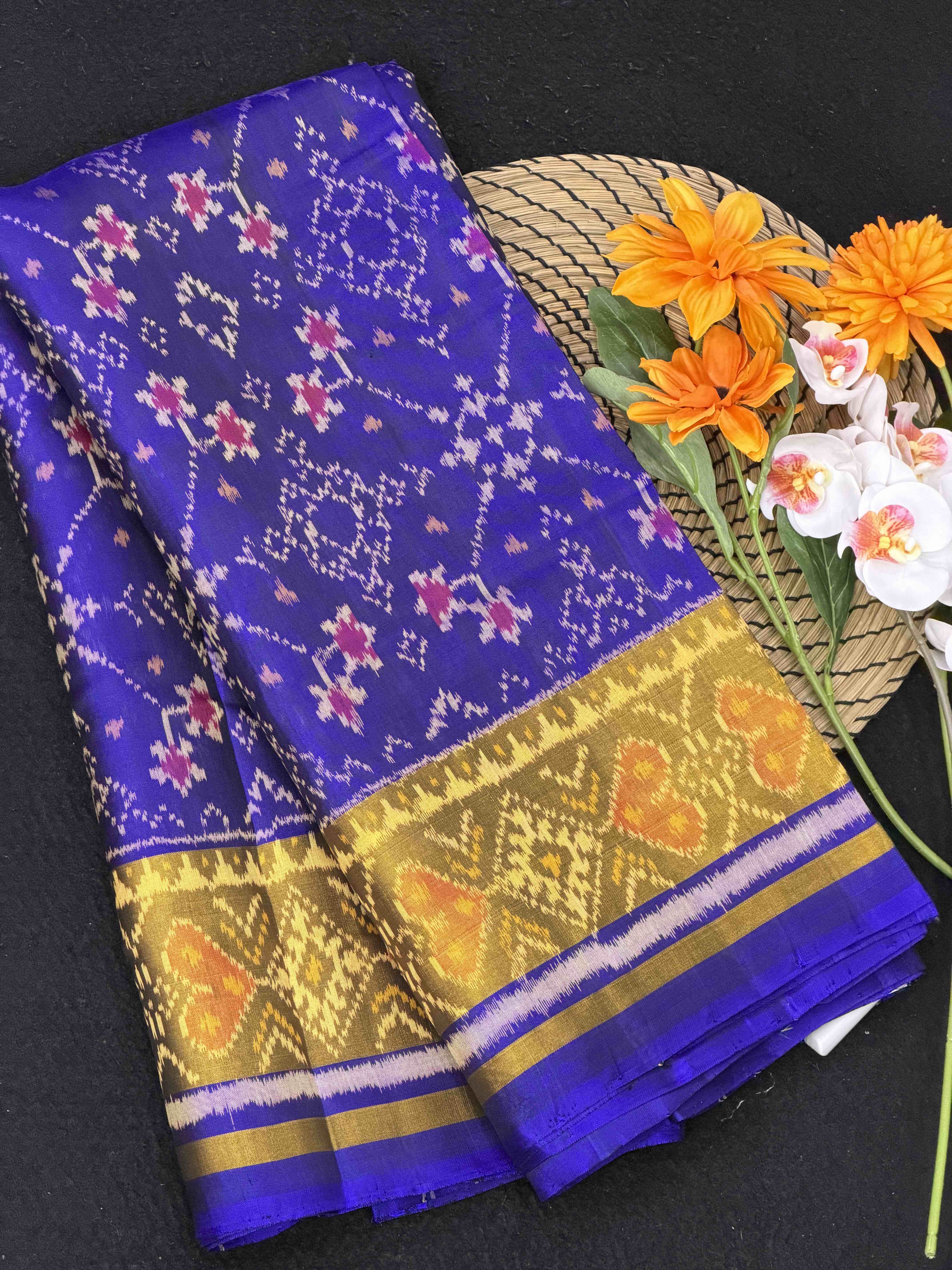 Blue Navaratan Tissue border Patola saree
