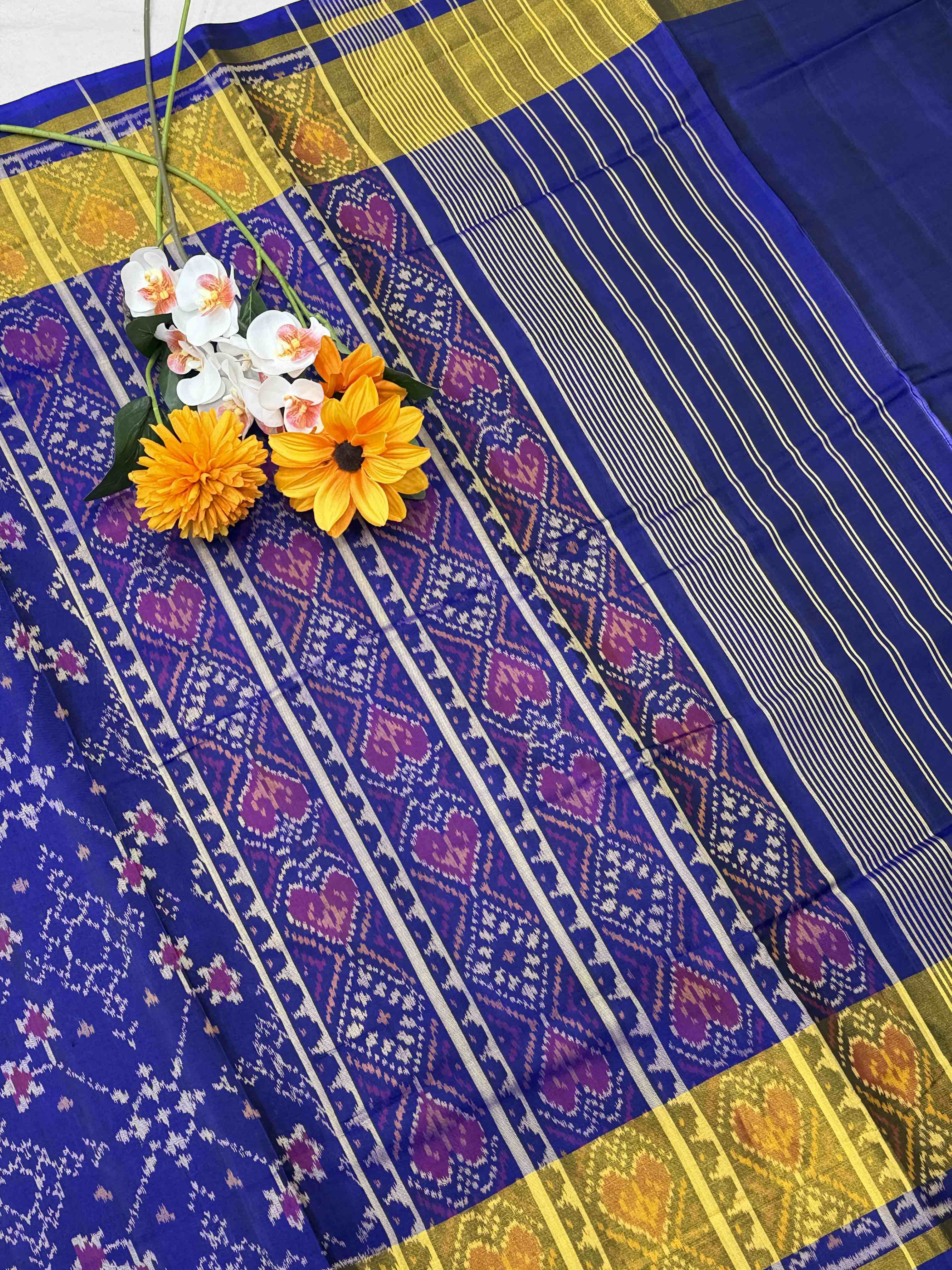 Blue Navaratan Tissue border Patola saree