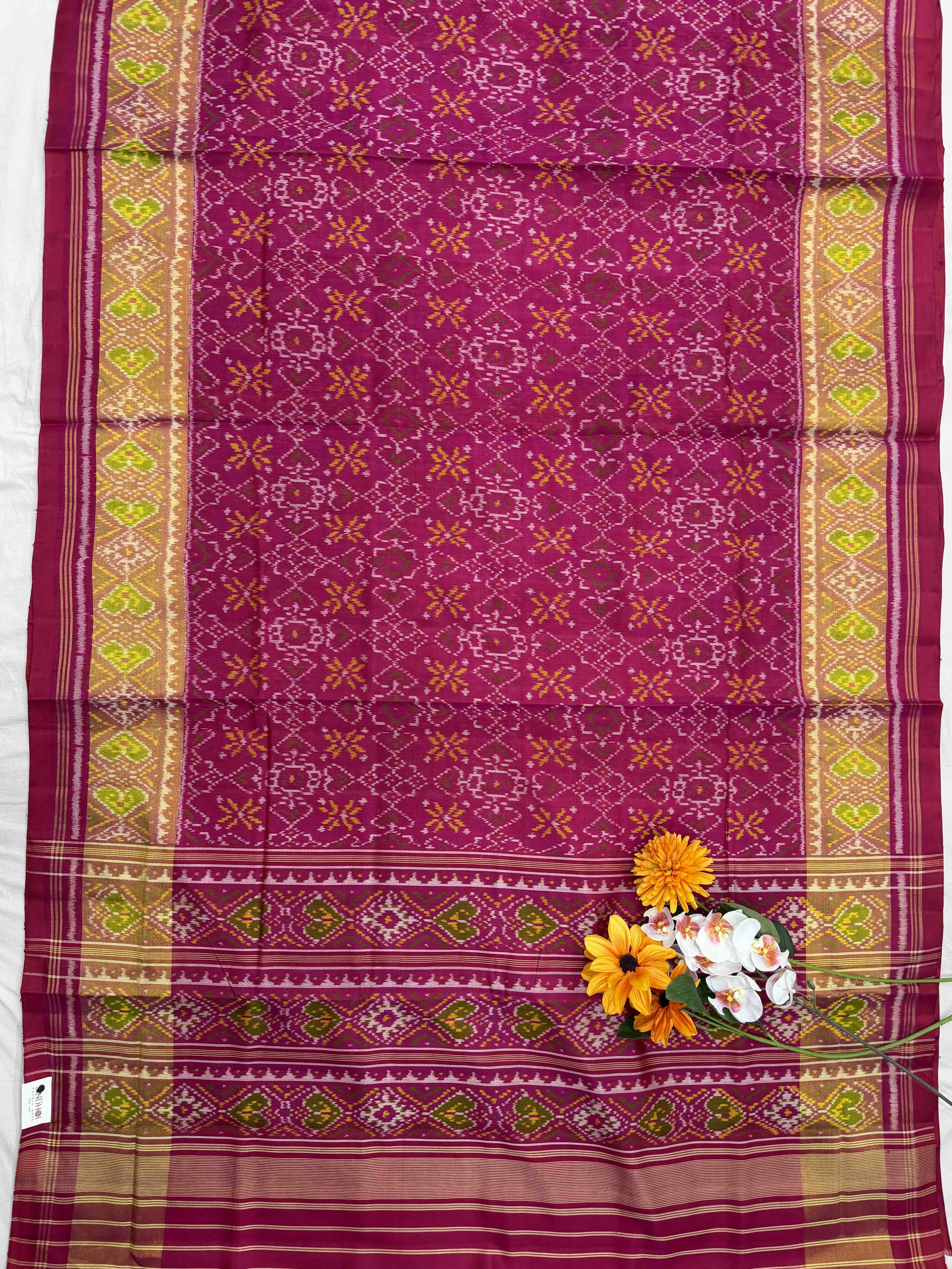 Pink Manekchawk tissue border rajkot patola saree