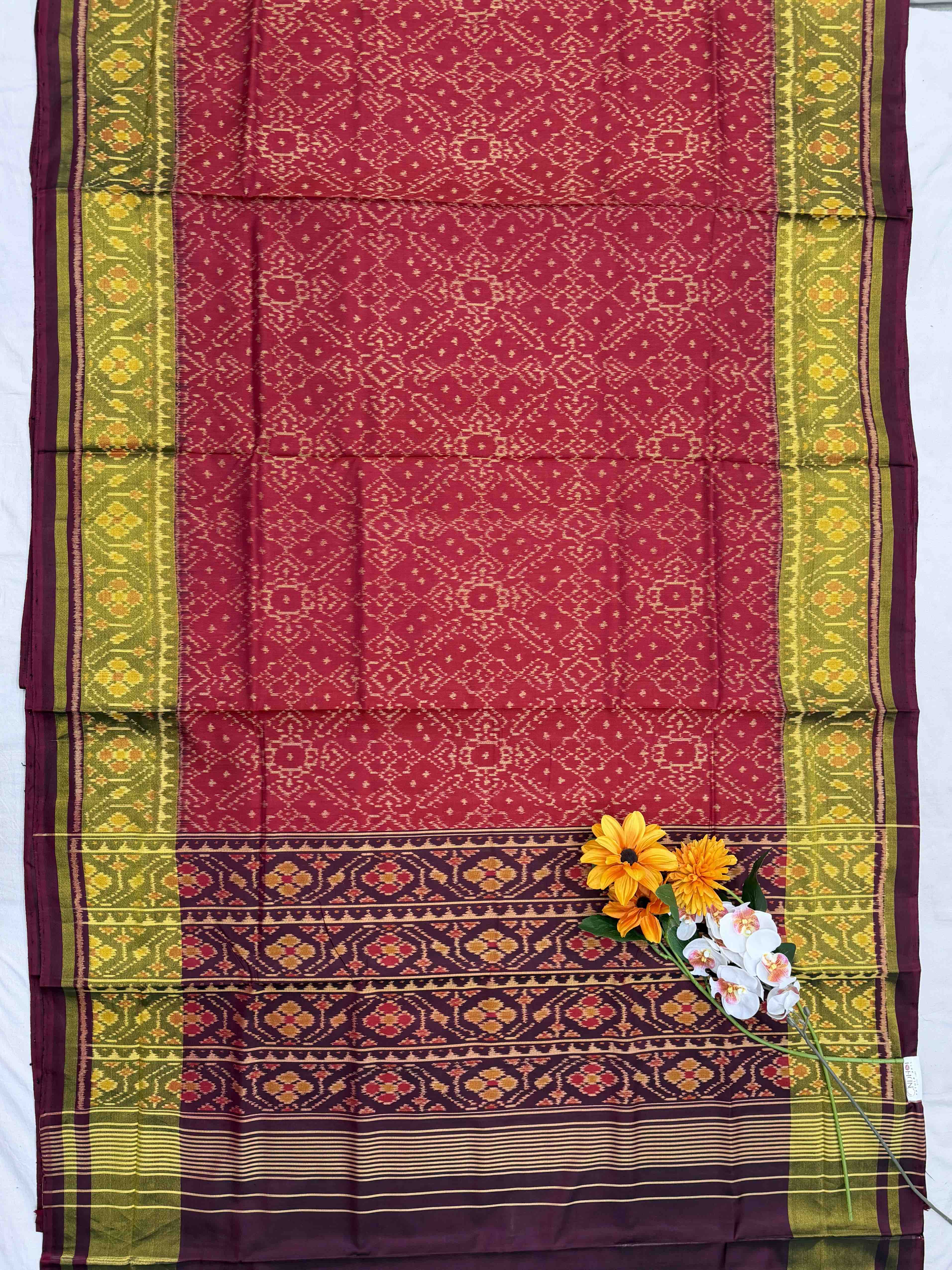 Wine & Gajari manekchawk Tissue border patola Saree