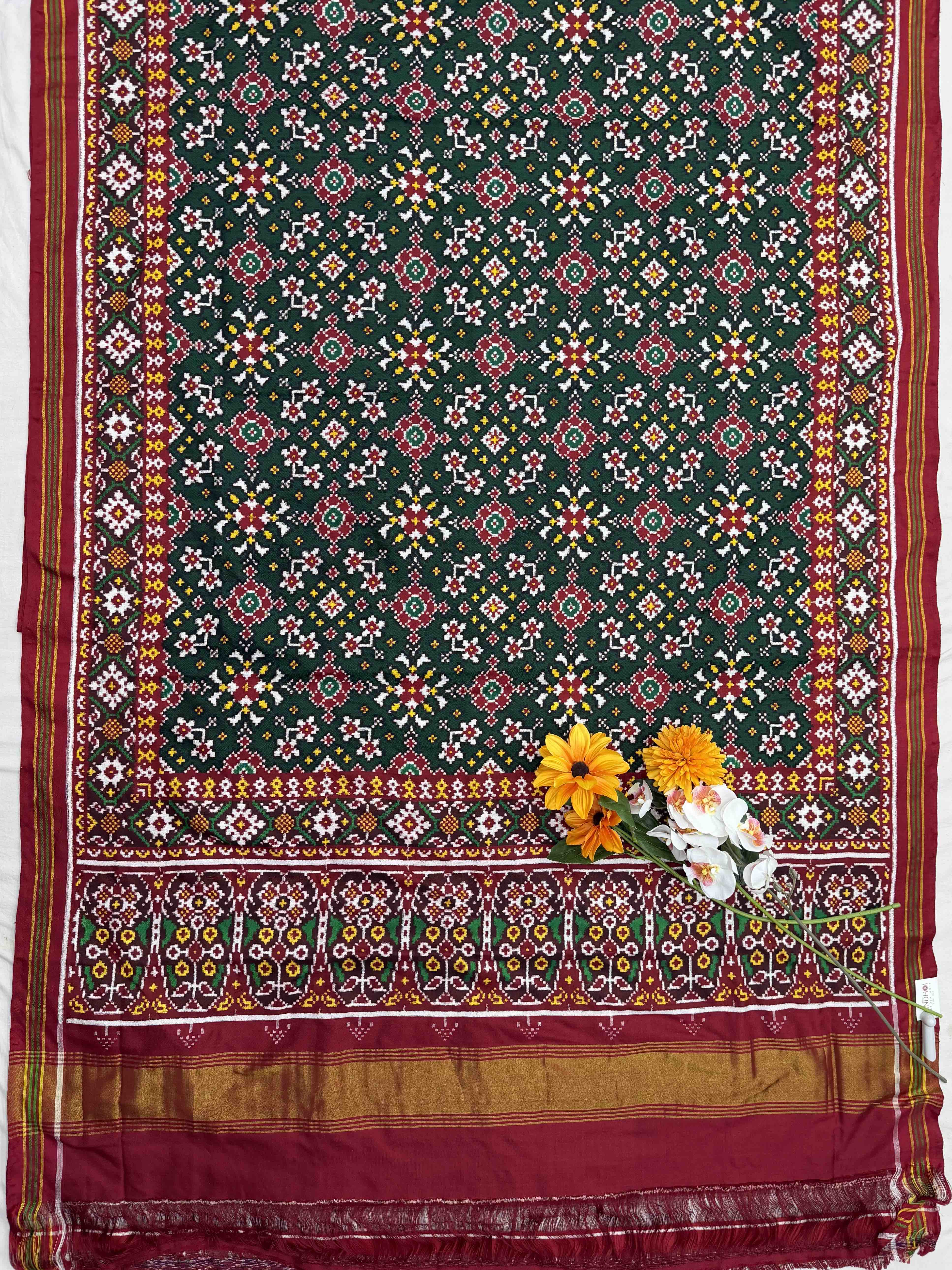 Red & Green Navaratan Sharp Double Ikat Patola