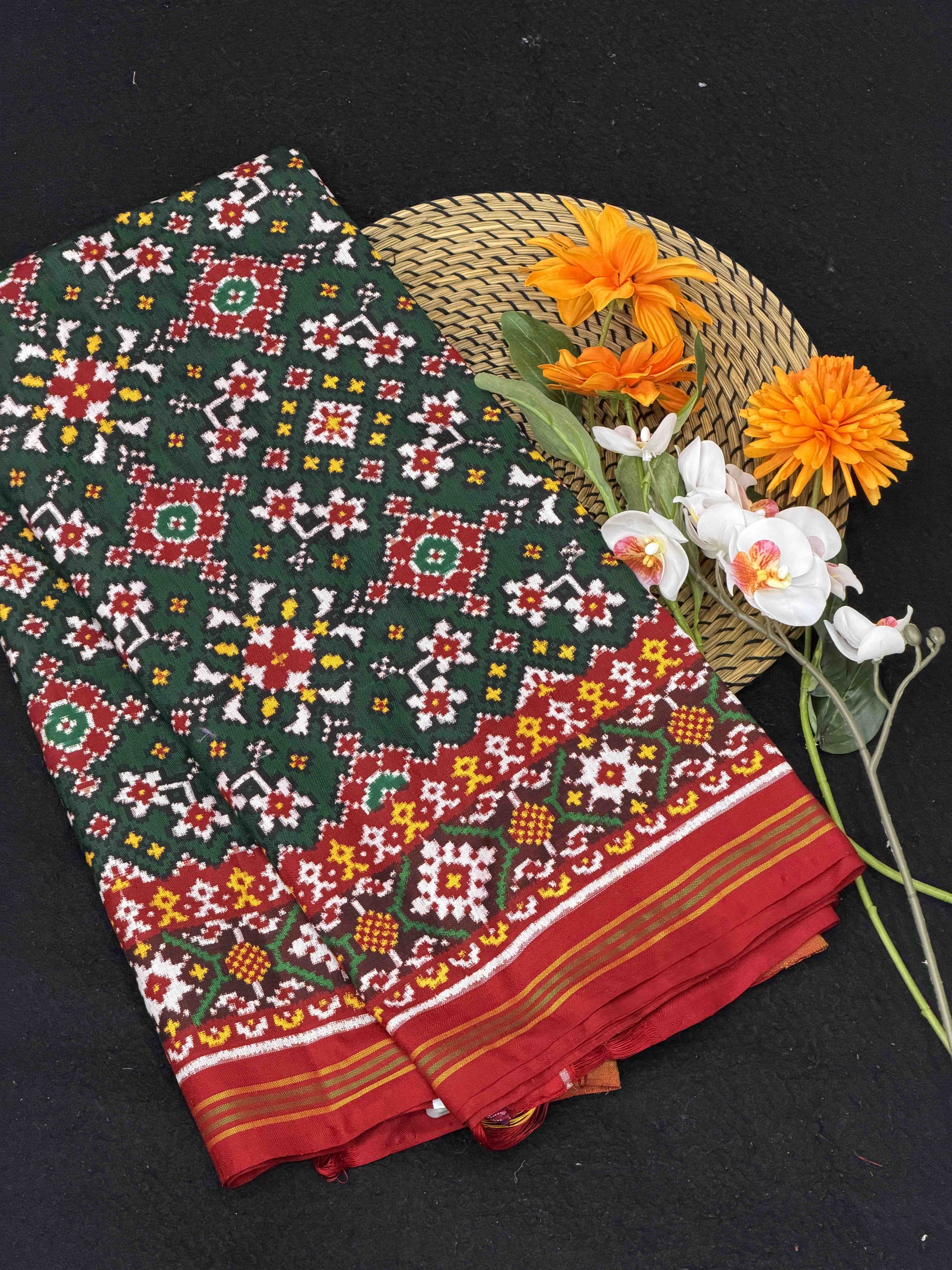 Red & Green Navaratan Sharp Double Ikat Patola