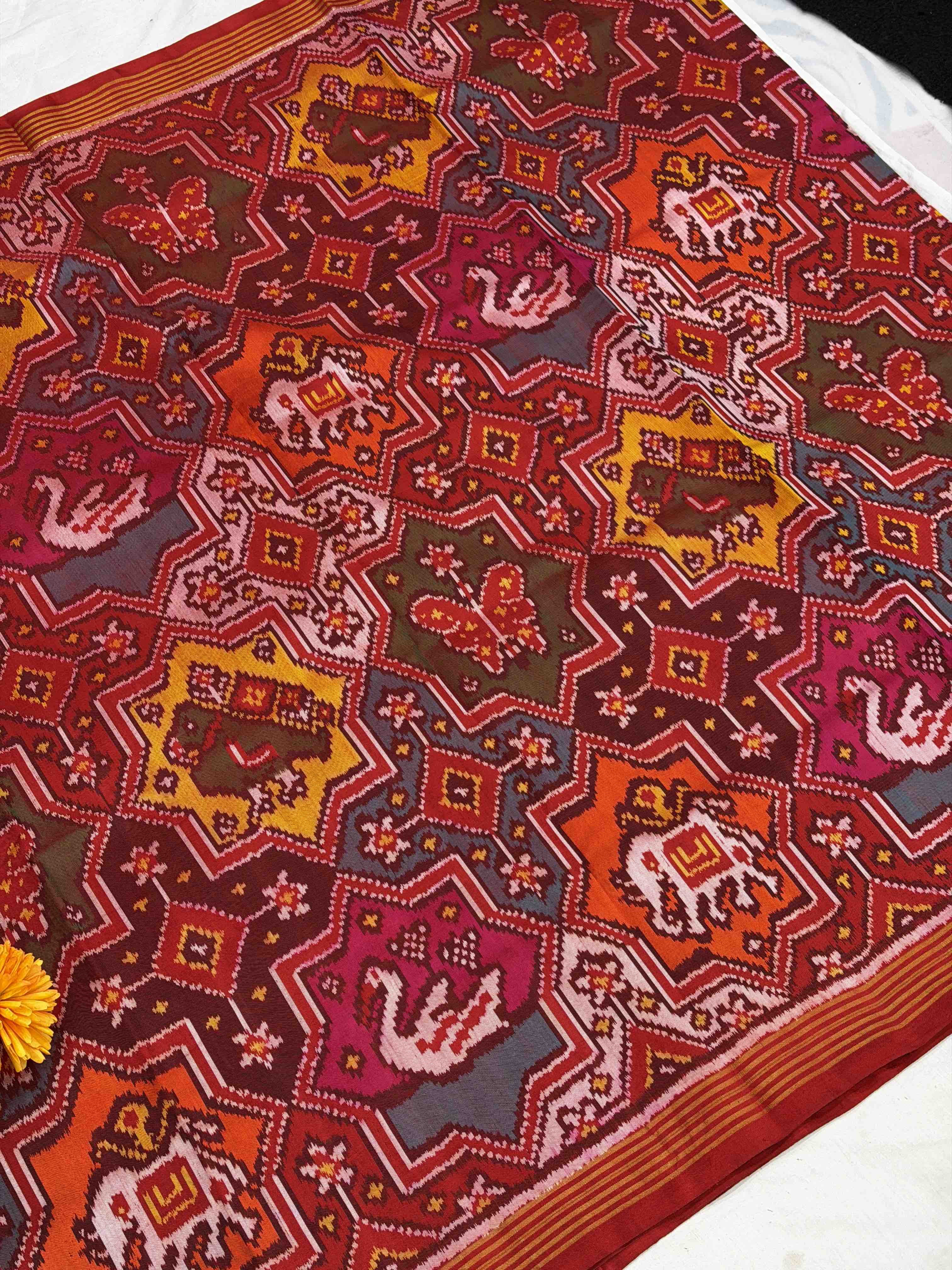 Red with multi star figure Single ikat Patan Patola
