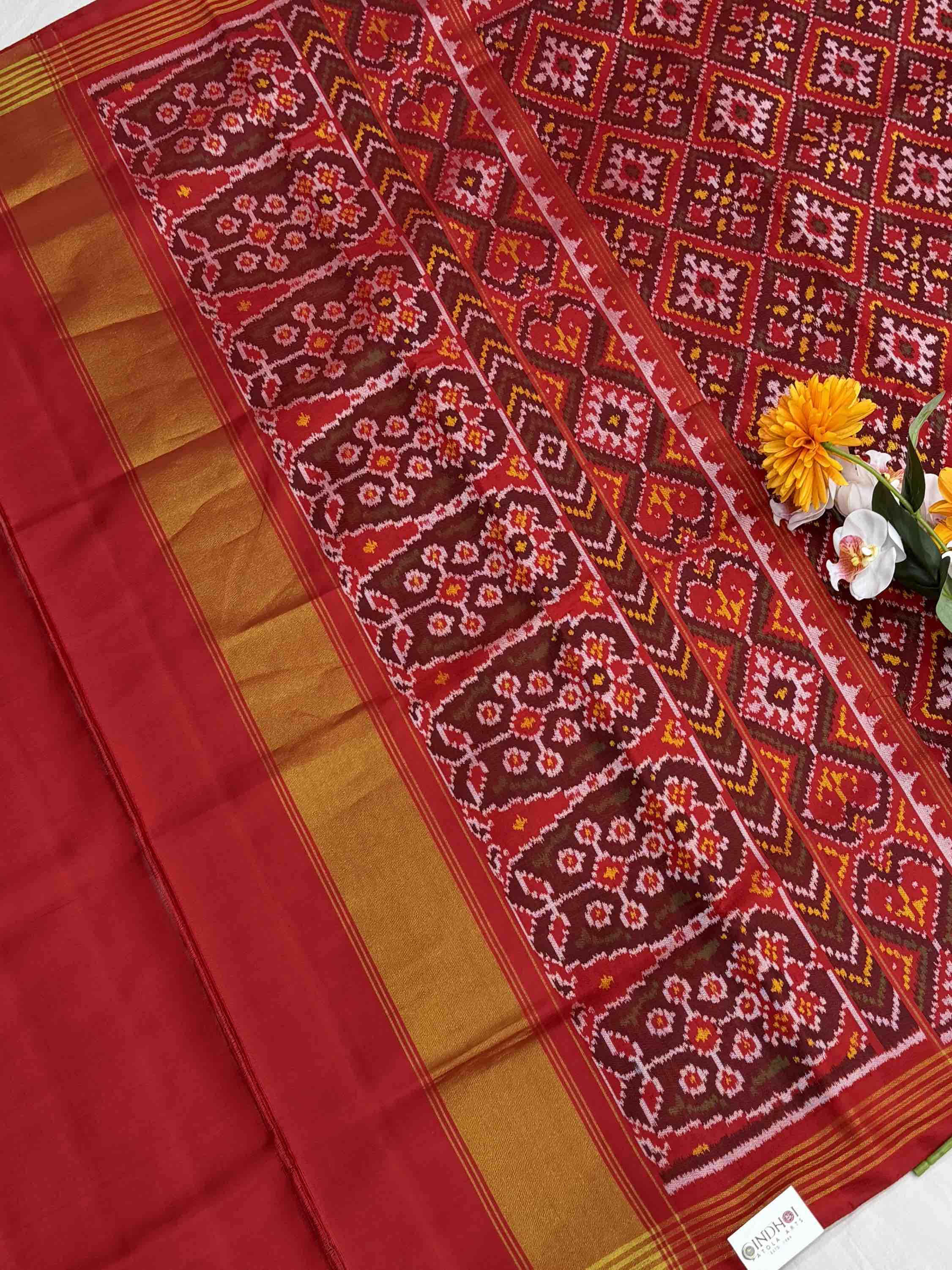 Red & brown panchanda single ikat patan patola