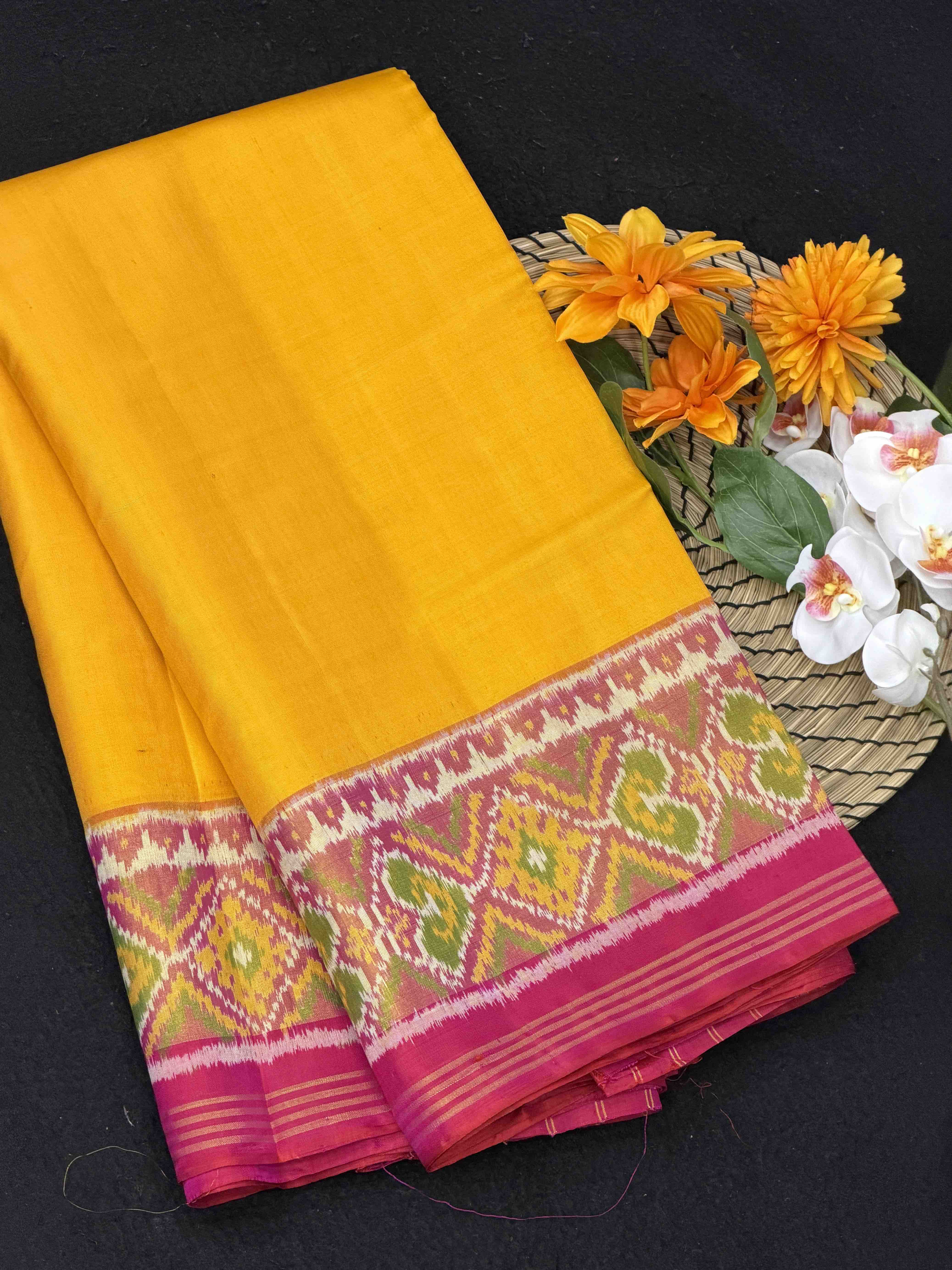 Pink & Haldi yellow Plain Gala border Patola