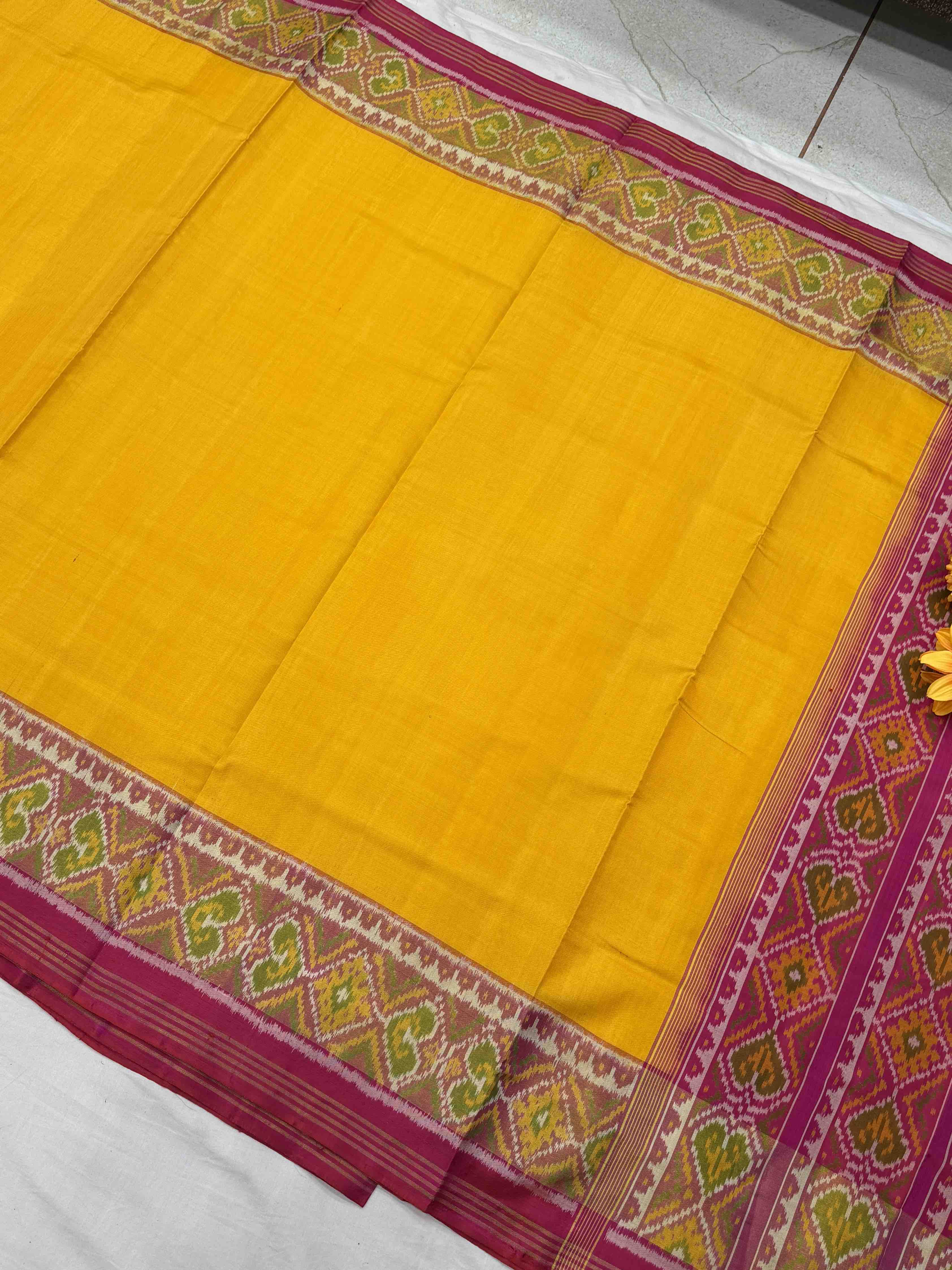 Pink & Haldi yellow Plain Gala border Patola