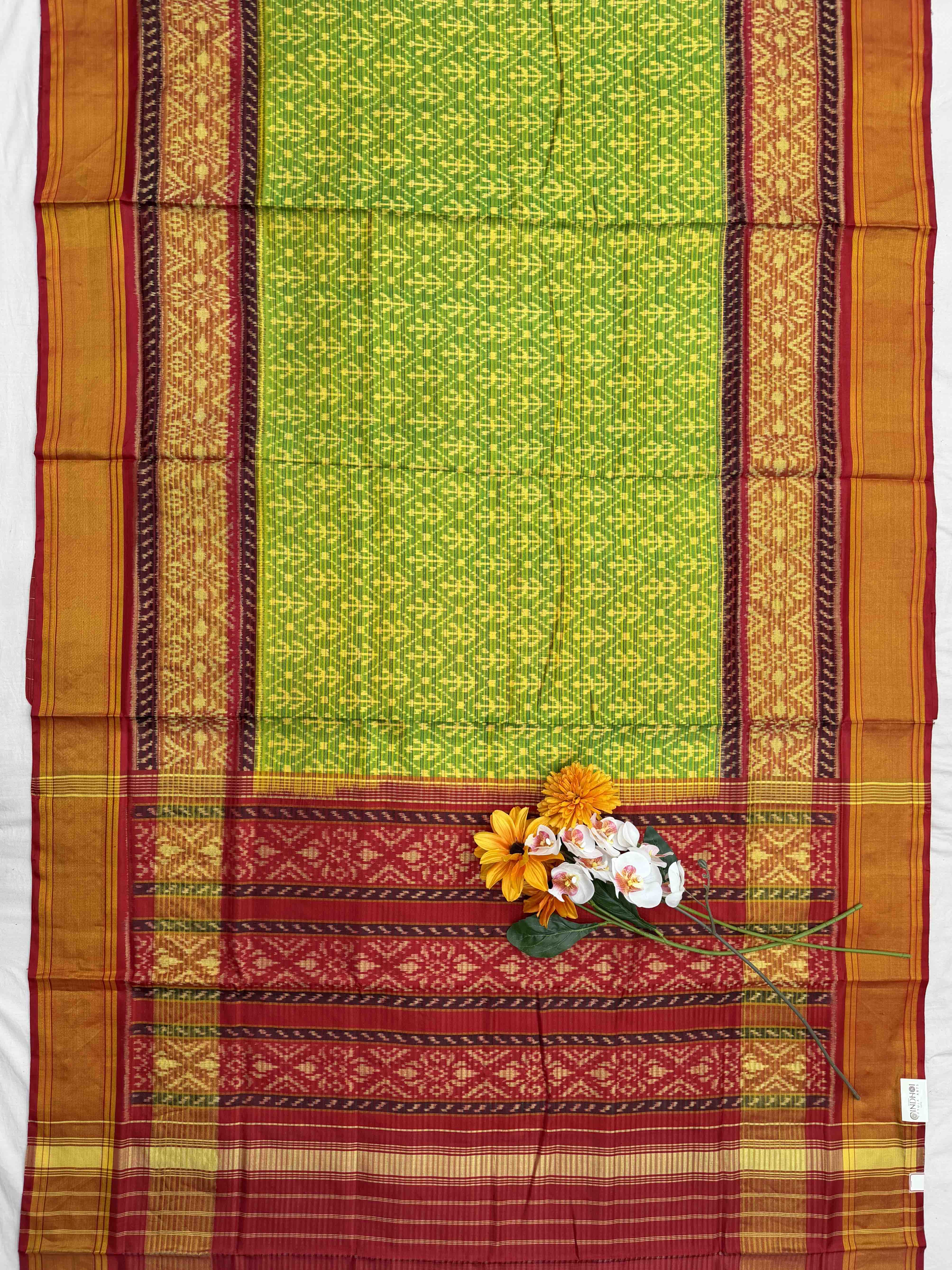 Red & parrot green Doriya Weave Rajkot Patola Saree
