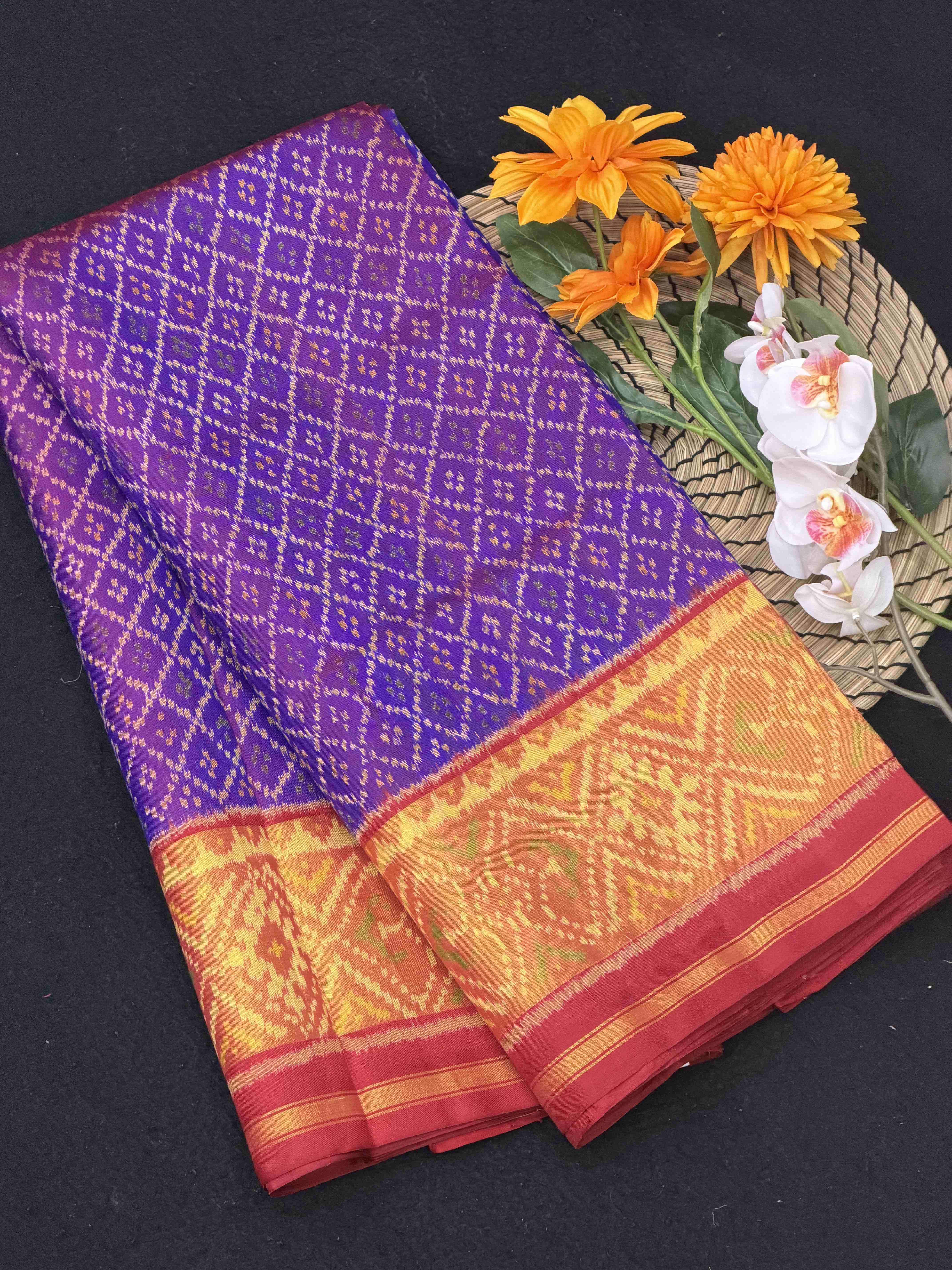 Red & Purple Daliya Bhat Rajkot Patola In tissue Border