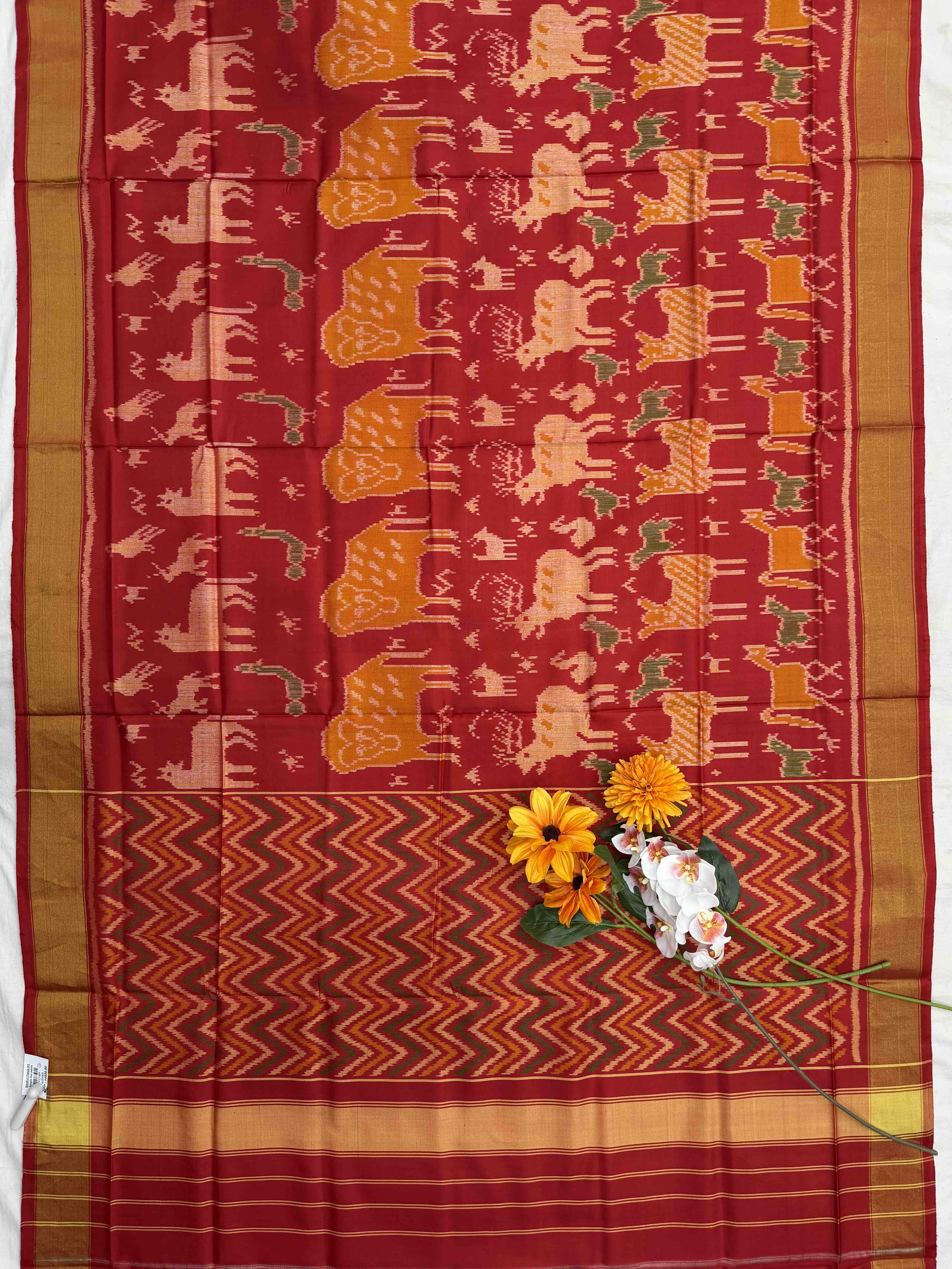 Red beautiful animal motif deisgn Rajkot Patola Saree