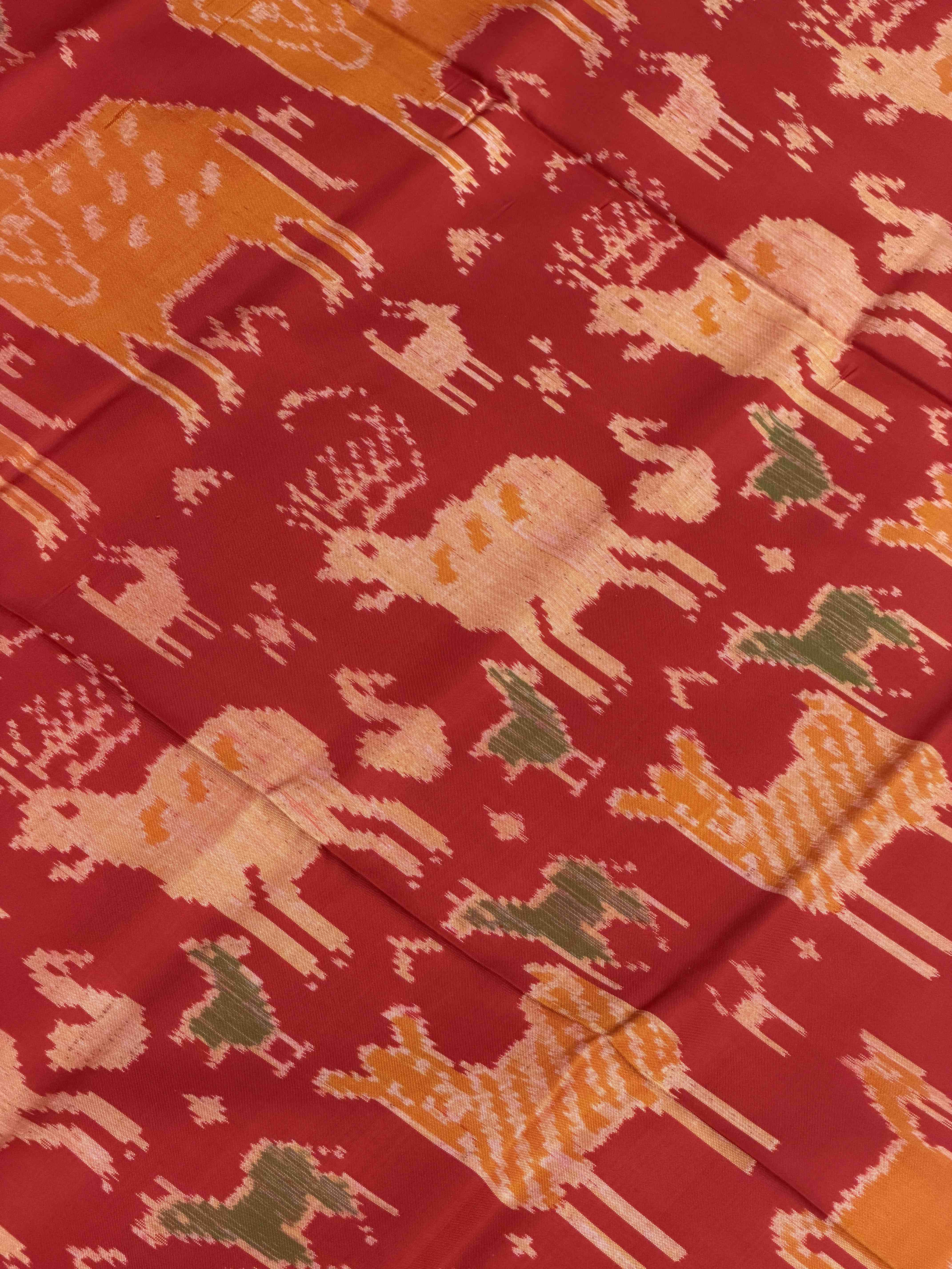 Red beautiful animal motif deisgn Rajkot Patola Saree
