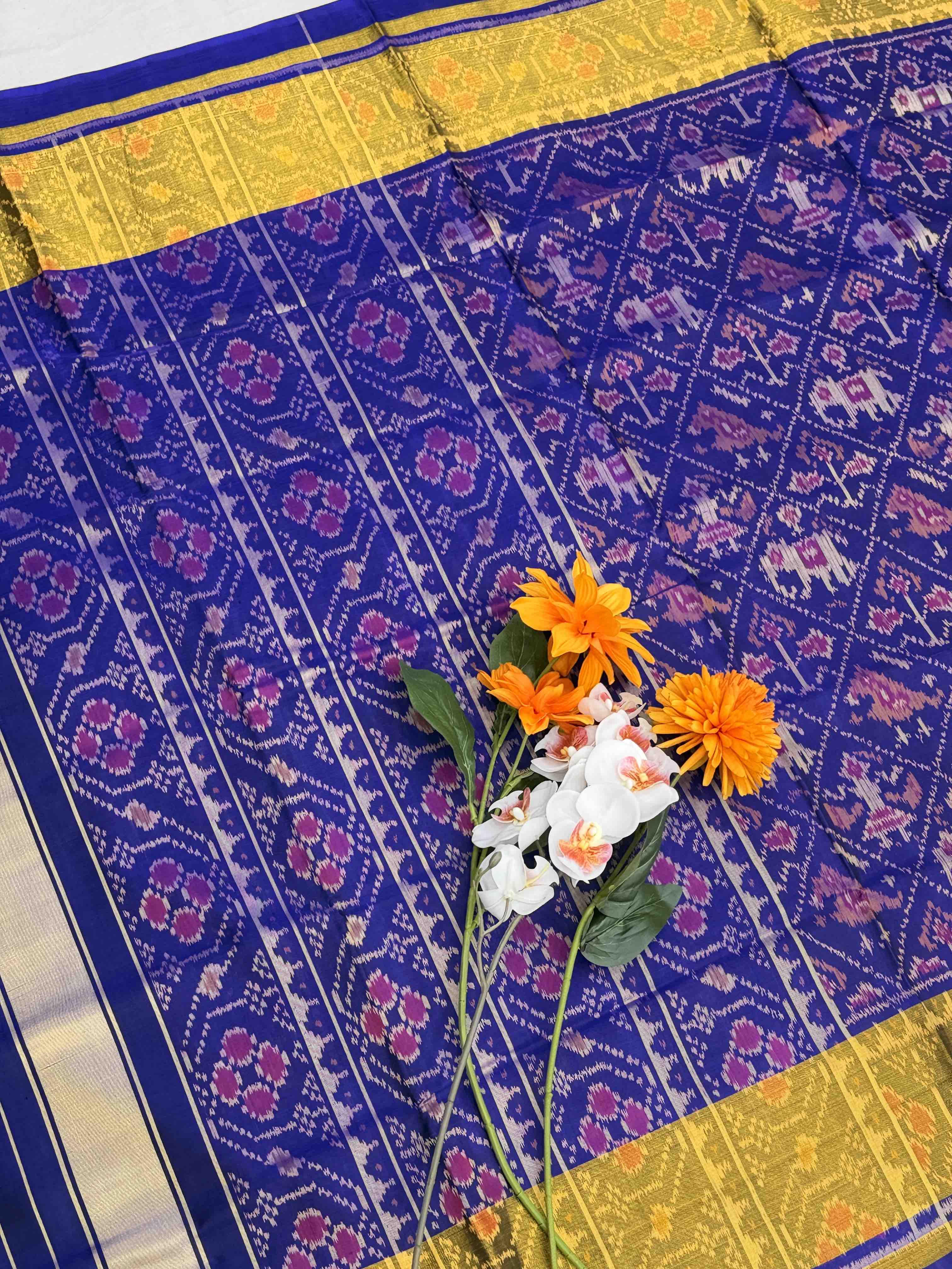 Blue Tissue Border Rajkot Patola Saree