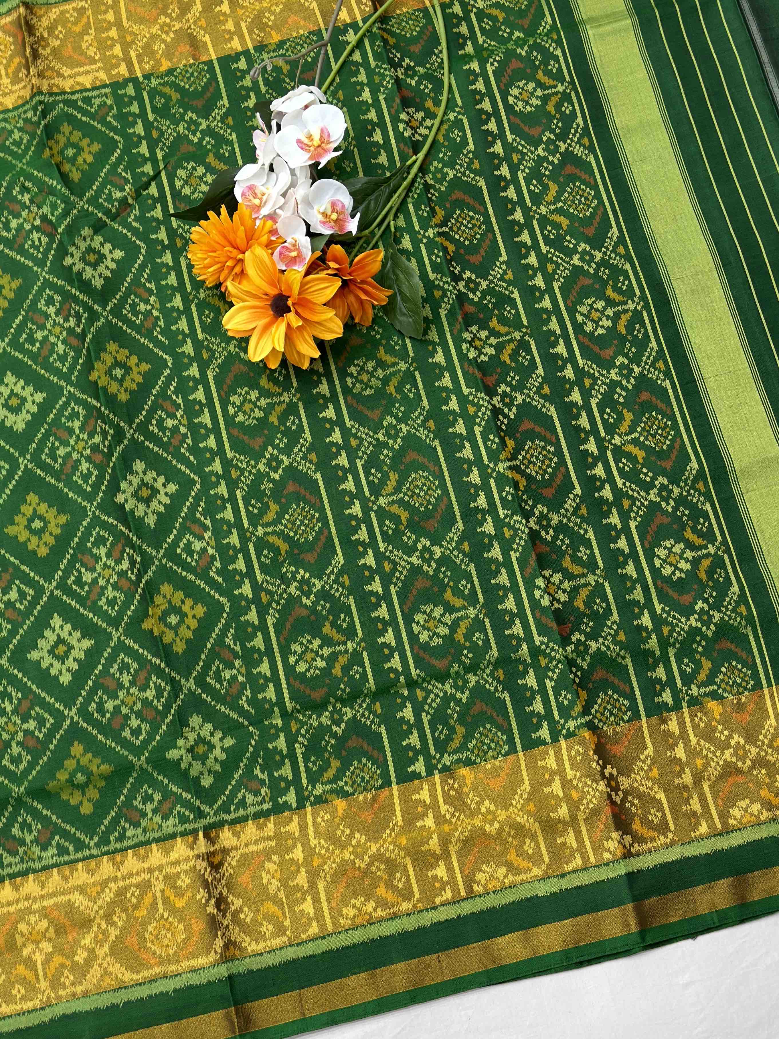 Green tissue border panchanda rajkot patola saree