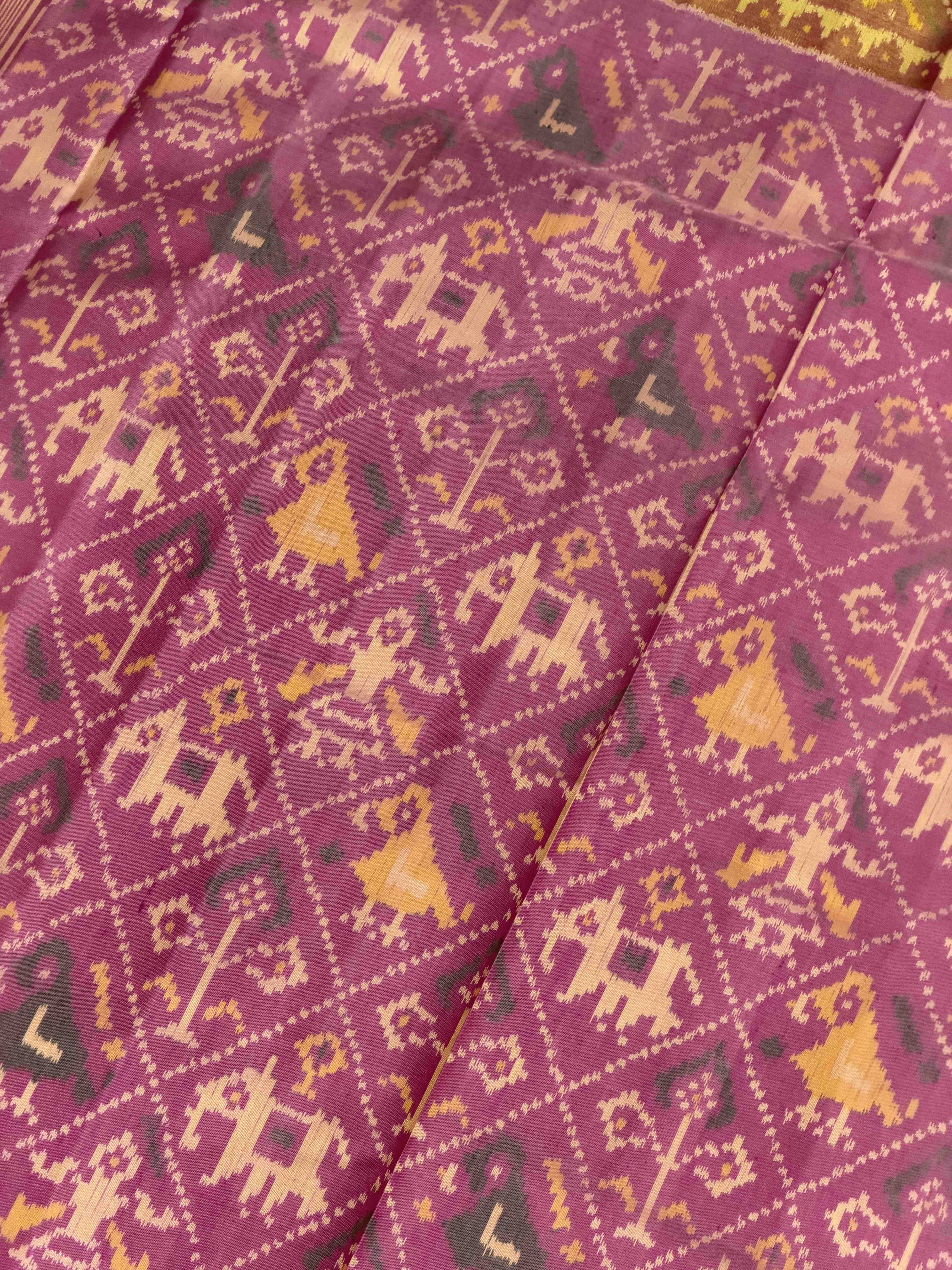 Light pink narikunj Single ikat Patola Saree