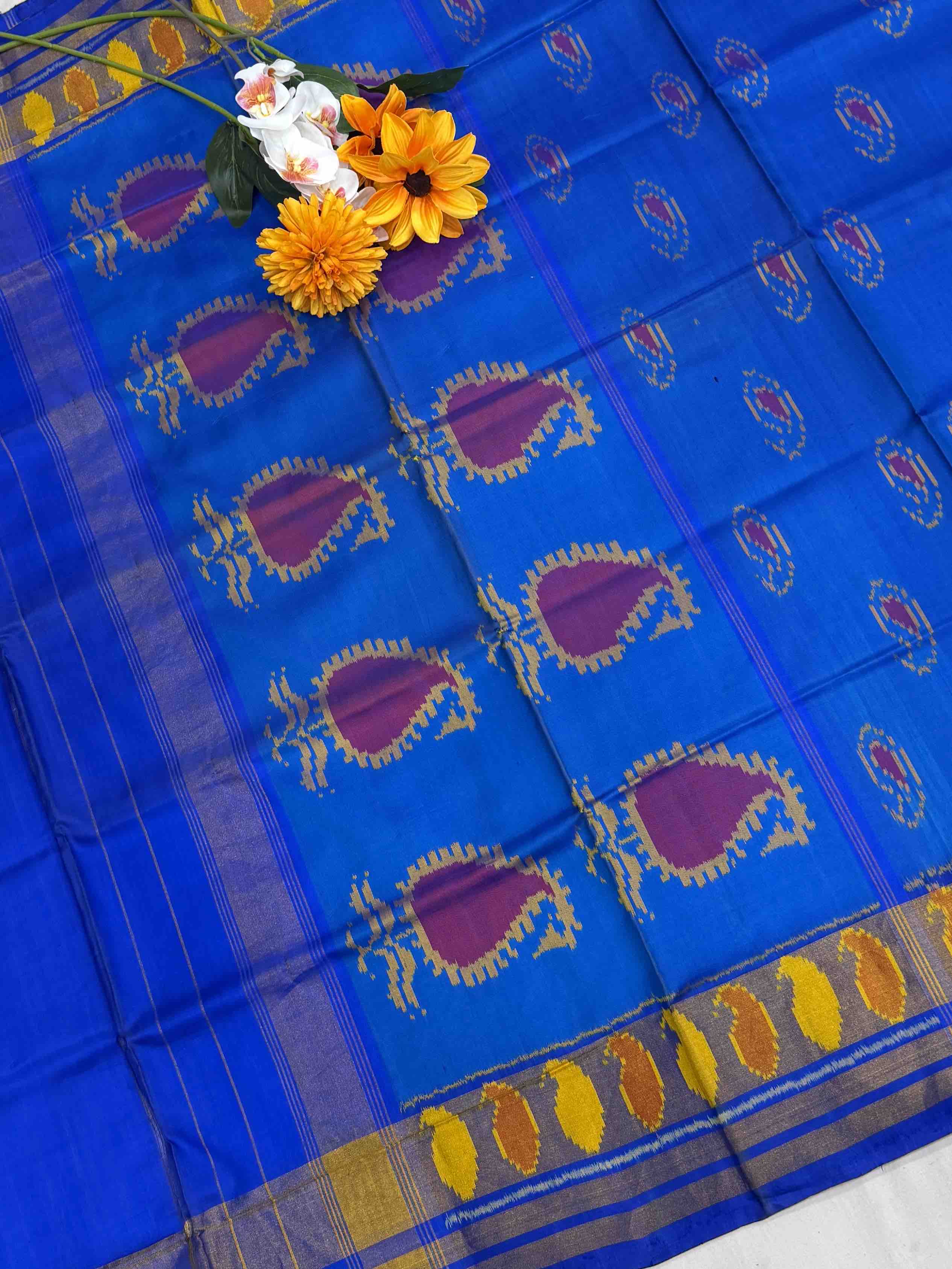 Electric Blue mango Design Rajkot Patola Saree