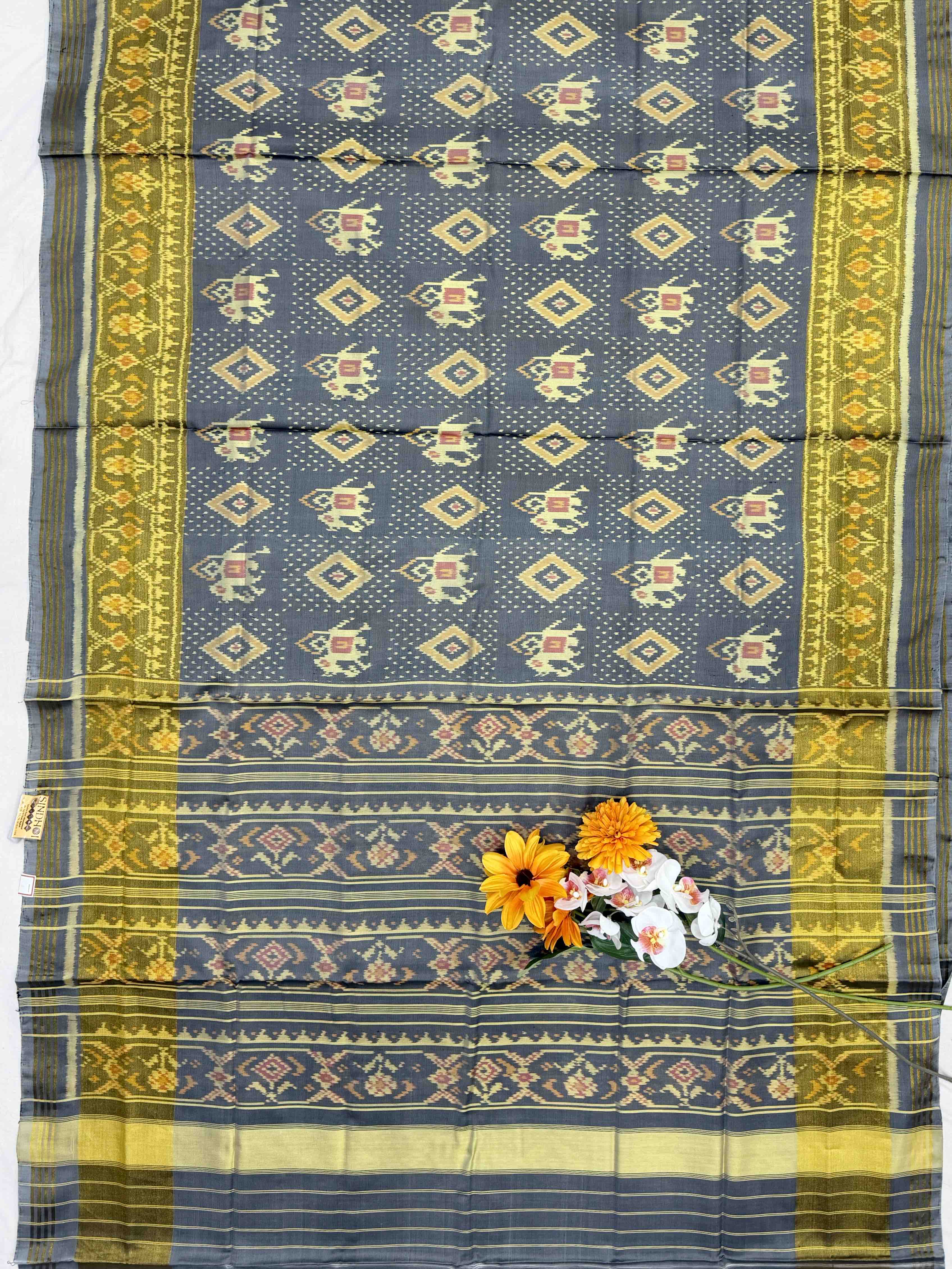 Grey Hathi Bandhani Rajkot Patola Saree