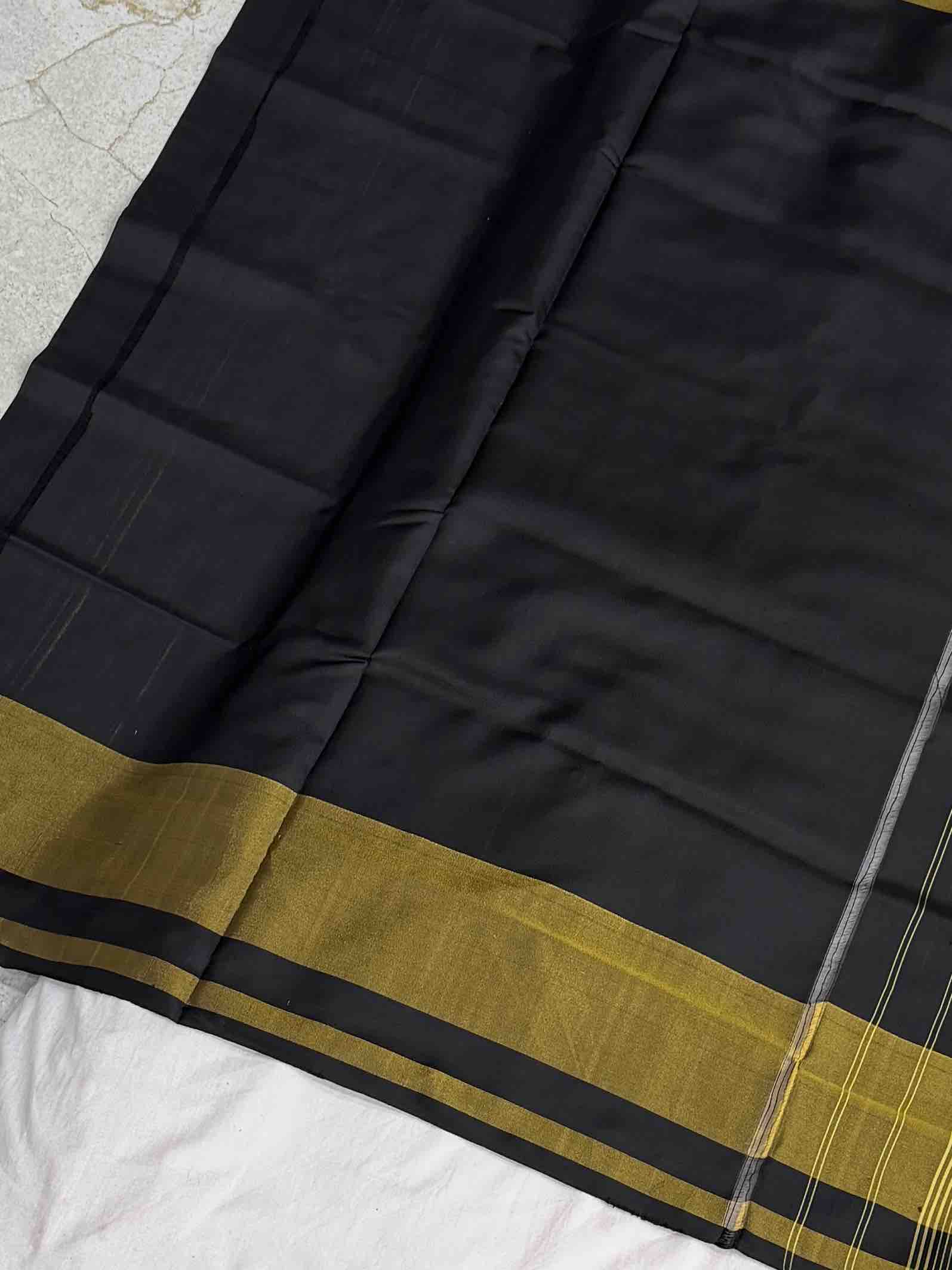 Black & Olive musterd plain Patola Saree